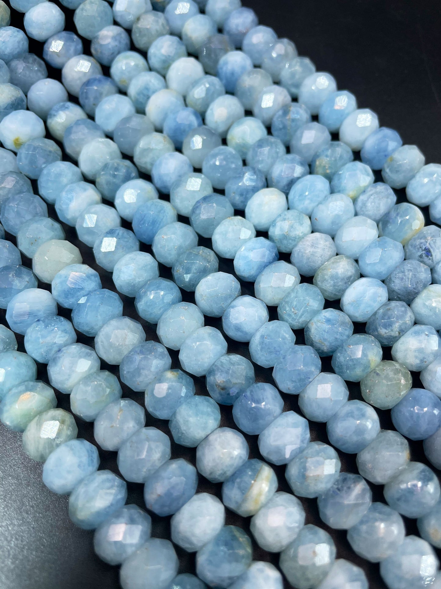 Natural blue Aquamarine stone bead. Faceted 4x6mm 6x8mm 7x9mm Rondelle Shape . Gorgeous natural sea blue Aquamarine gemstone. High quality