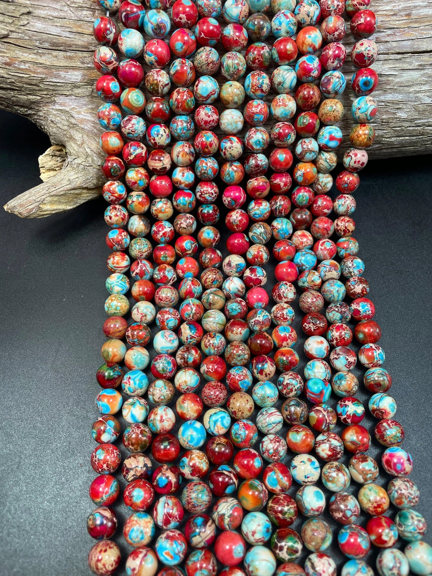 AAA Natural galaxy Sea sediment jasper . 6mm 8mm 10mm smooth round bead. Beautiful red turquoise blue color sea sediment jasper gemstone