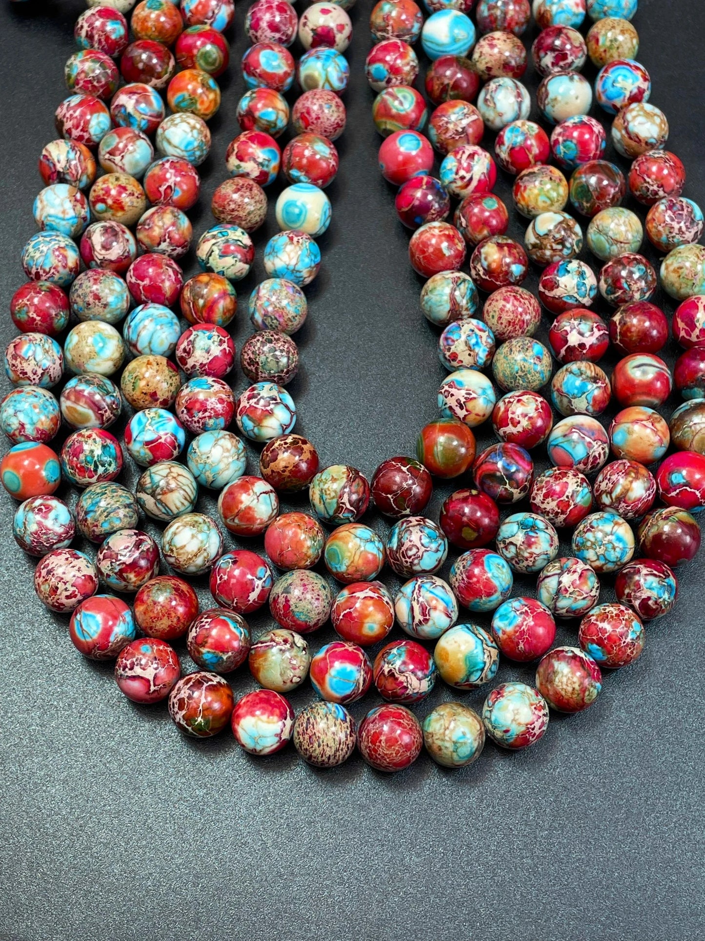 AAA Natural galaxy Sea sediment jasper . 6mm 8mm 10mm smooth round bead. Beautiful red turquoise blue color sea sediment jasper gemstone