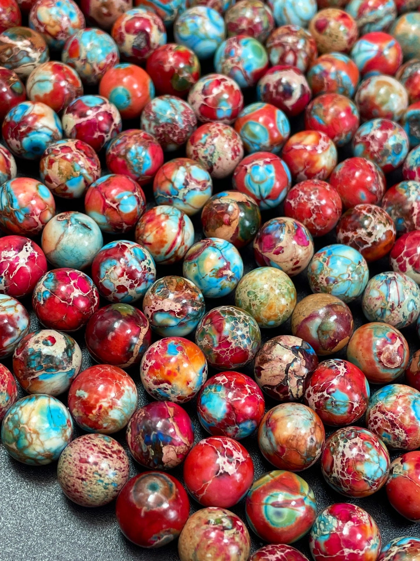 AAA Natural galaxy Sea sediment jasper . 6mm 8mm 10mm smooth round bead. Beautiful red turquoise blue color sea sediment jasper gemstone