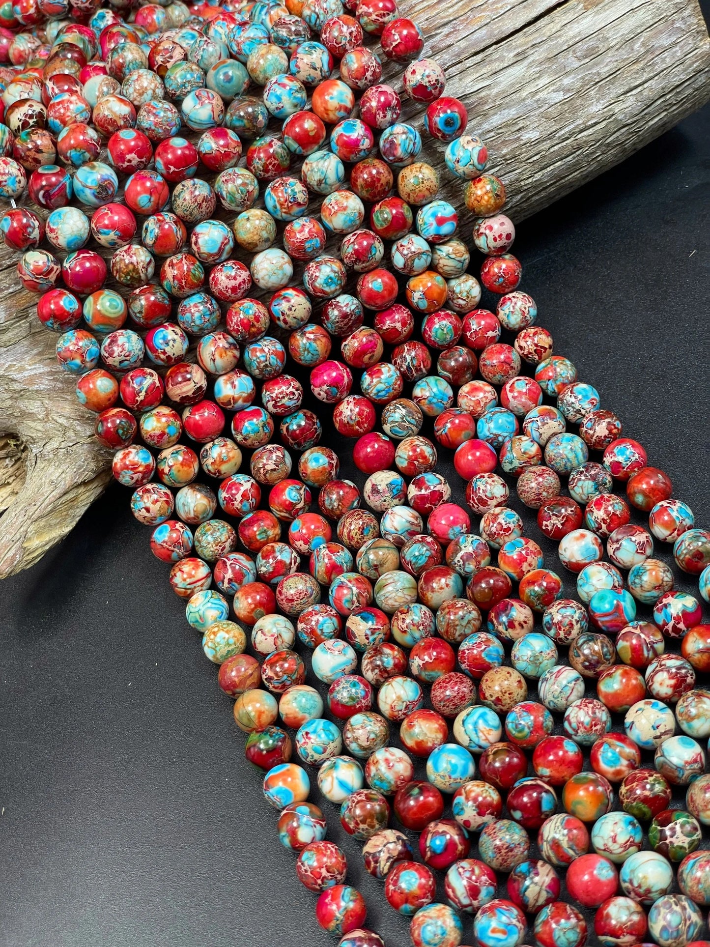 AAA Natural galaxy Sea sediment jasper . 6mm 8mm 10mm smooth round bead. Beautiful red turquoise blue color sea sediment jasper gemstone