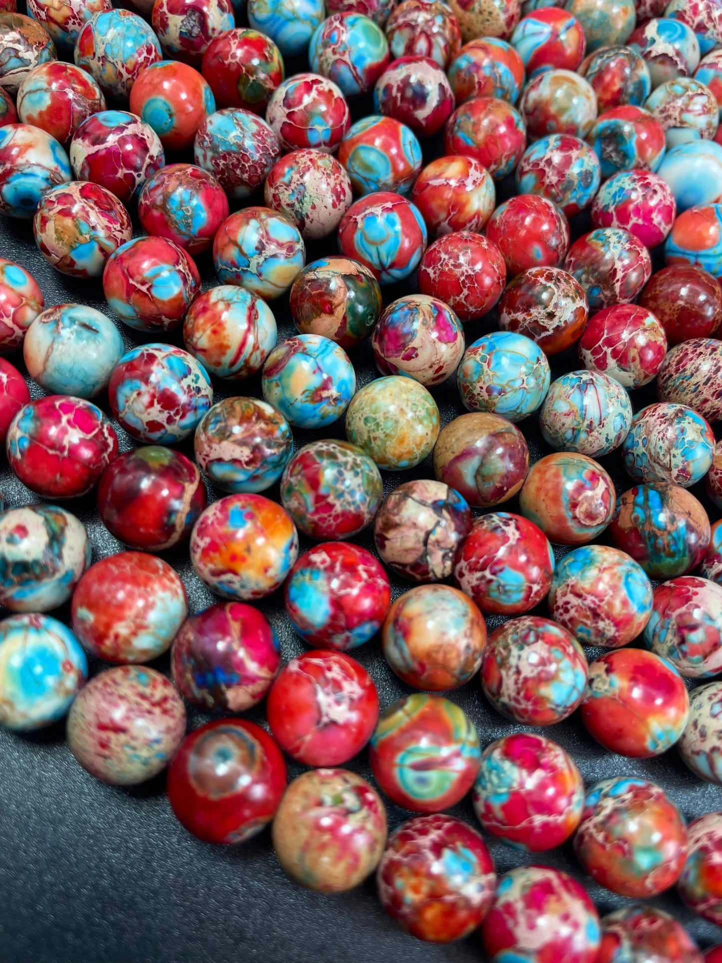 AAA Natural galaxy Sea sediment jasper . 6mm 8mm 10mm smooth round bead. Beautiful red turquoise blue color sea sediment jasper gemstone
