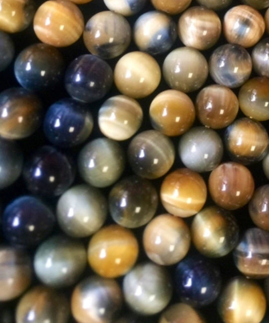 Natural HONEY BLUE tiger eye beads . Golden blue color multi color tiger eye beads 4mm 6mm 8mm 10mm 12mm round bead . Bead strand 15.5