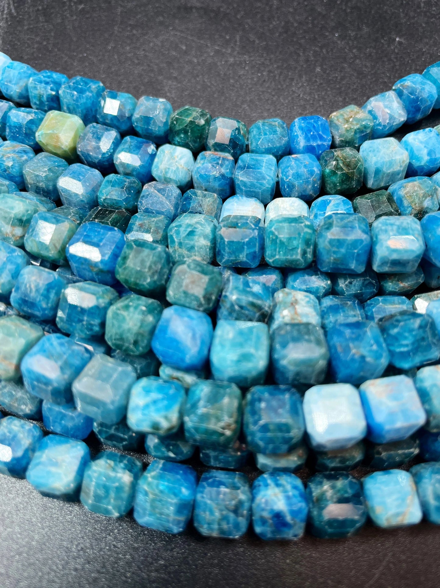 AAA Natural apatite gemstone bead. Faceted 8mm cube shape bead. Gorgeous natural sky blue color. High quality gemstone bead!