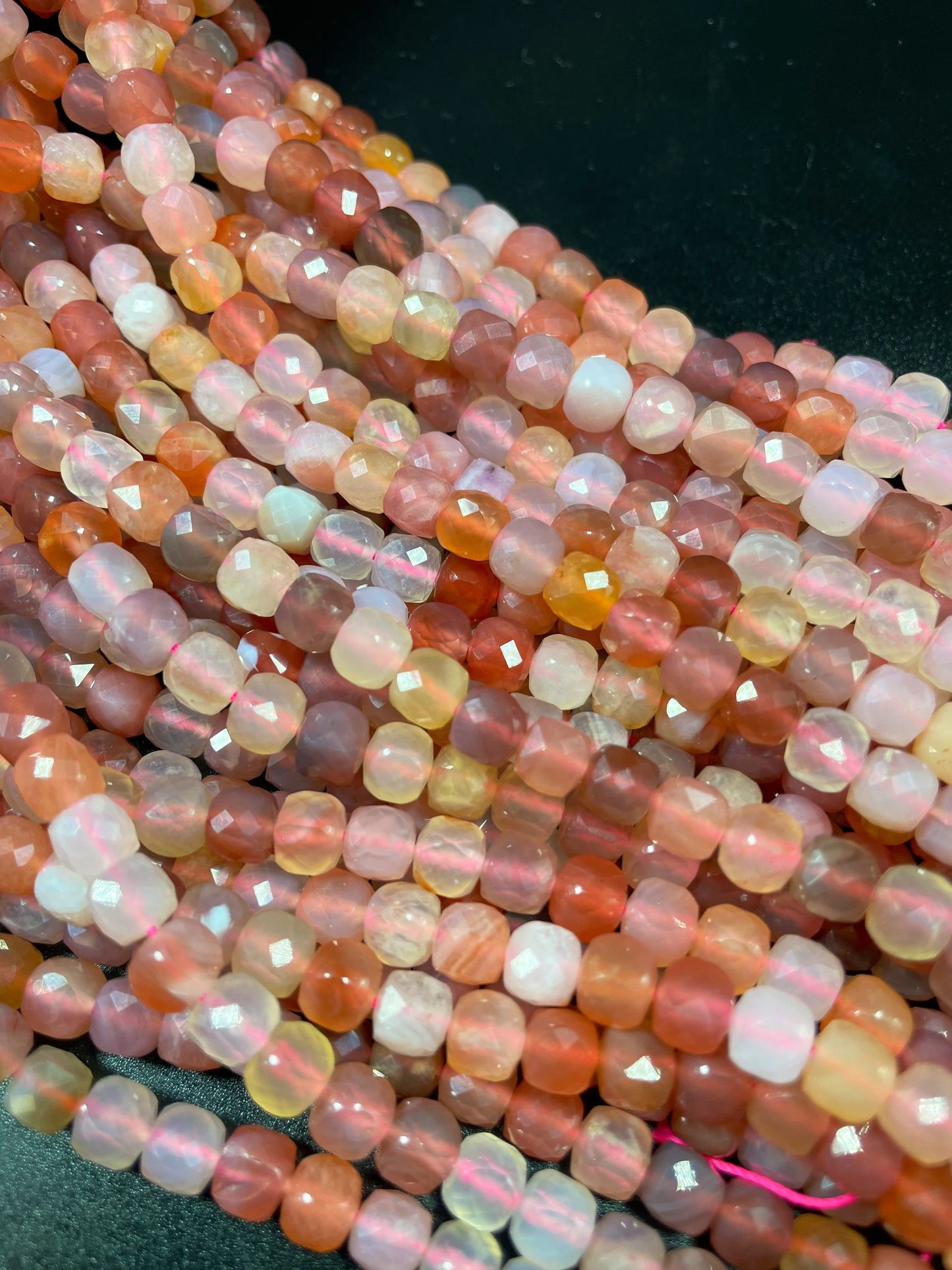 Natural red Botswana gemstone bead. Faceted 5mm cube shape bead. Gorgeous natural orange brown crammy white color. Full strand 15.5”