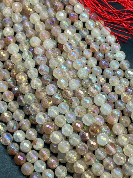 Natural mystic rainbow red quartz crystal bead. 6mm 8mm 10mm round bead. Gorgeous rainbow color natural quartz gemstone round bead. 15.5”