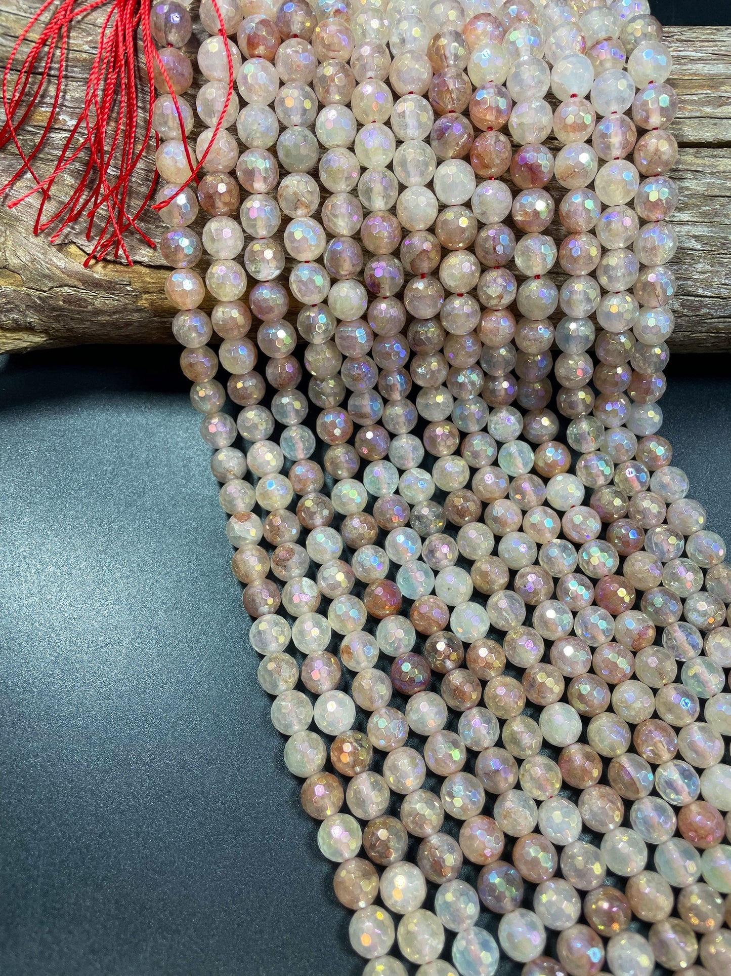 Natural mystic rainbow red quartz crystal bead. 6mm 8mm 10mm round bead. Gorgeous rainbow color natural quartz gemstone round bead. 15.5”