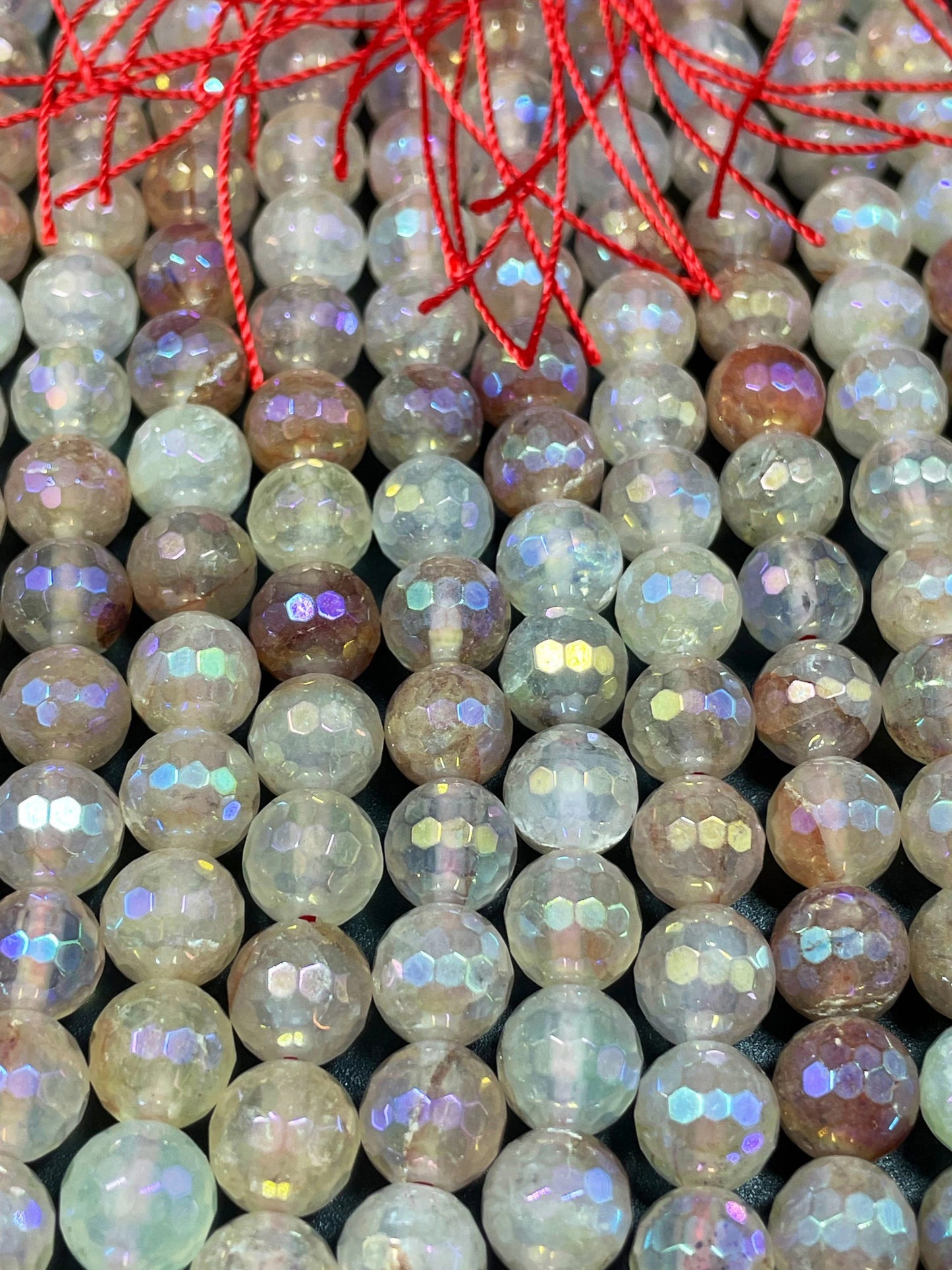 Natural mystic rainbow red quartz crystal bead. 6mm 8mm 10mm round bead. Gorgeous rainbow color natural quartz gemstone round bead. 15.5”
