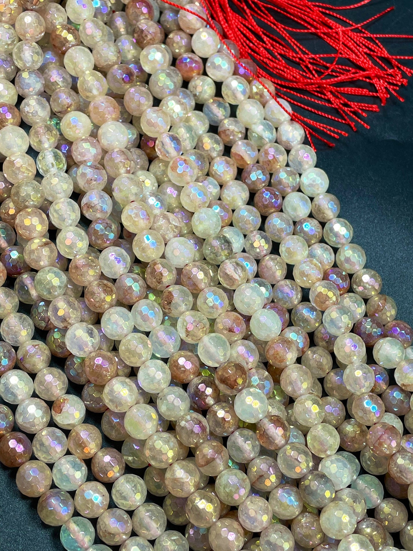 Natural mystic rainbow red quartz crystal bead. 6mm 8mm 10mm round bead. Gorgeous rainbow color natural quartz gemstone round bead. 15.5”