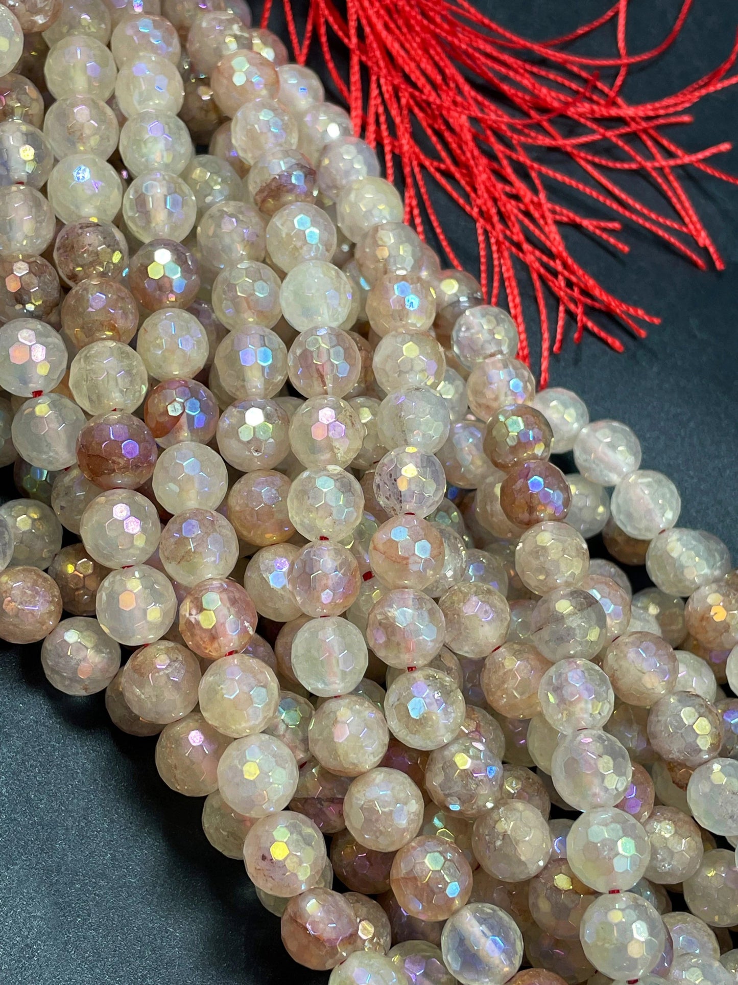 Natural mystic rainbow red quartz crystal bead. 6mm 8mm 10mm round bead. Gorgeous rainbow color natural quartz gemstone round bead. 15.5”