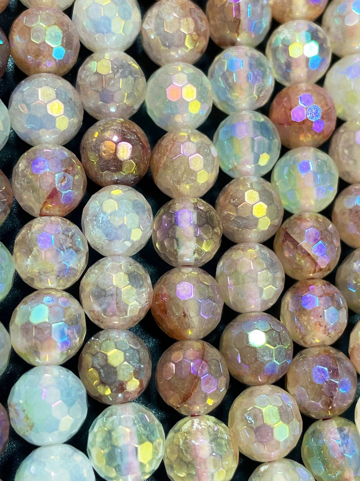 Natural mystic rainbow red quartz crystal bead. 6mm 8mm 10mm round bead. Gorgeous rainbow color natural quartz gemstone round bead. 15.5”