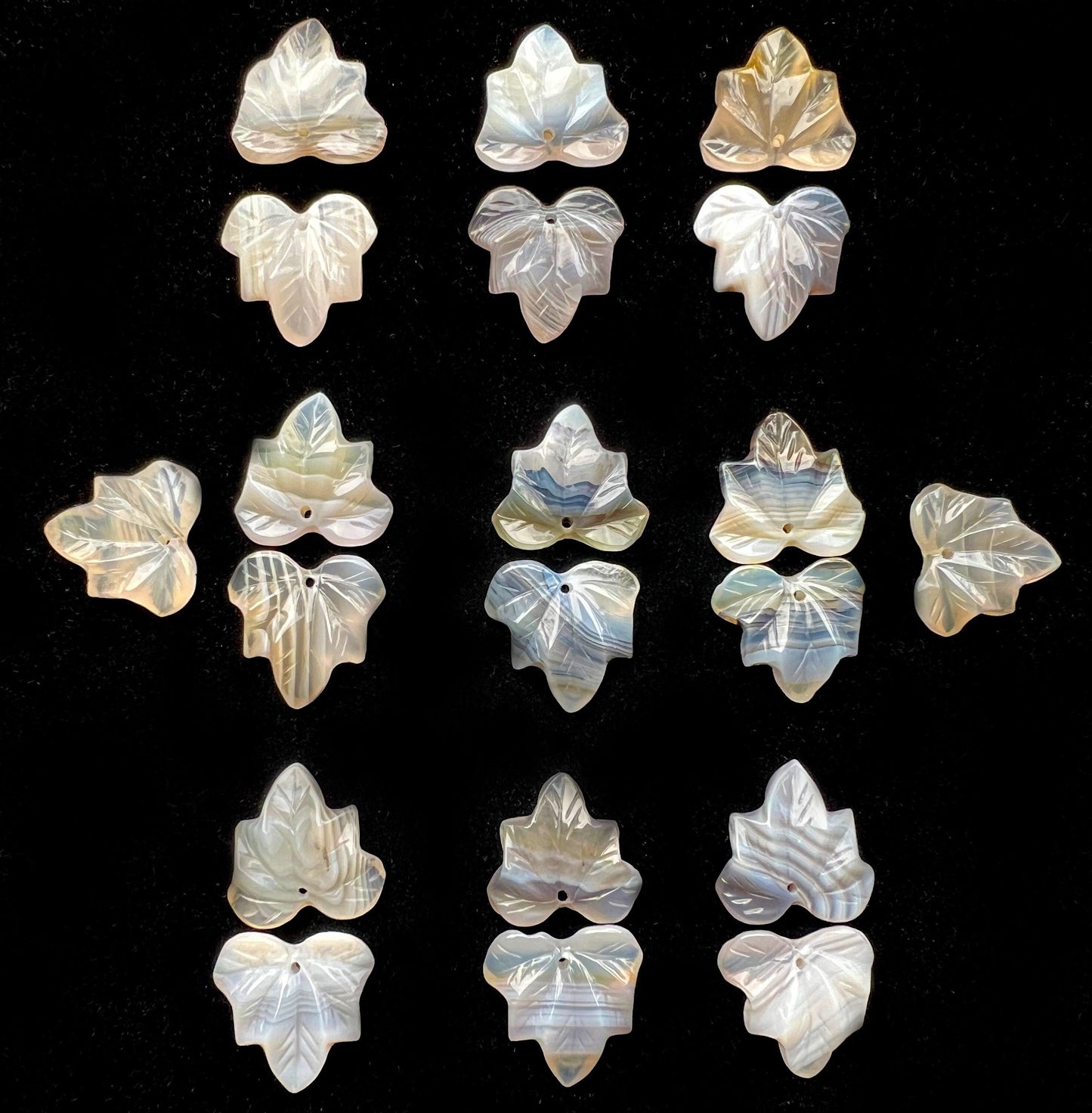 Natural Botswana Agate Pendant Hand Carved Maple Leaf 24mm Gorgeous Gray Color Handmade Earring Loose Bead Loose Pendant Loose Earring bead