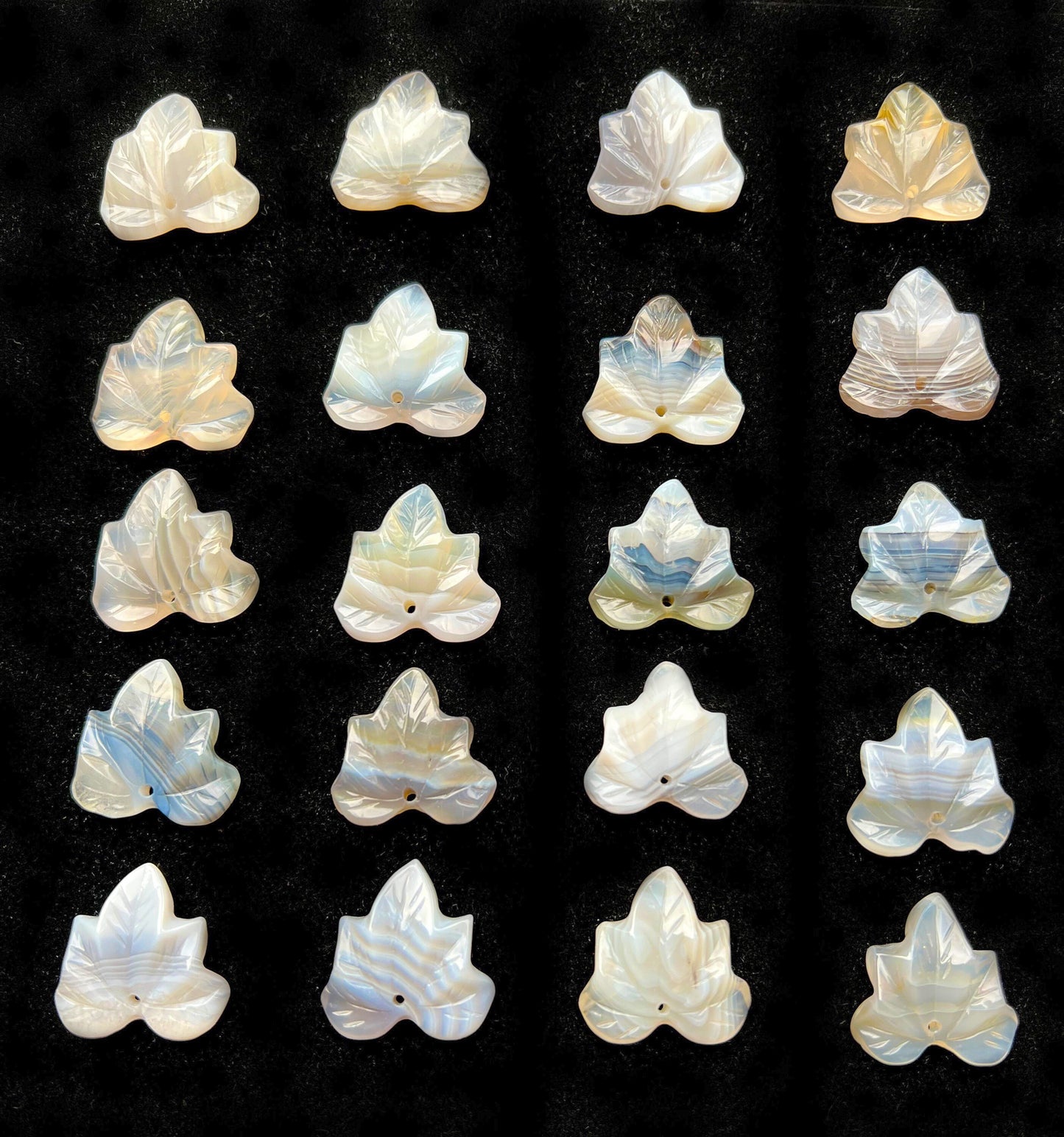 Natural Botswana Agate Pendant Hand Carved Maple Leaf 24mm Gorgeous Gray Color Handmade Earring Loose Bead Loose Pendant Loose Earring bead