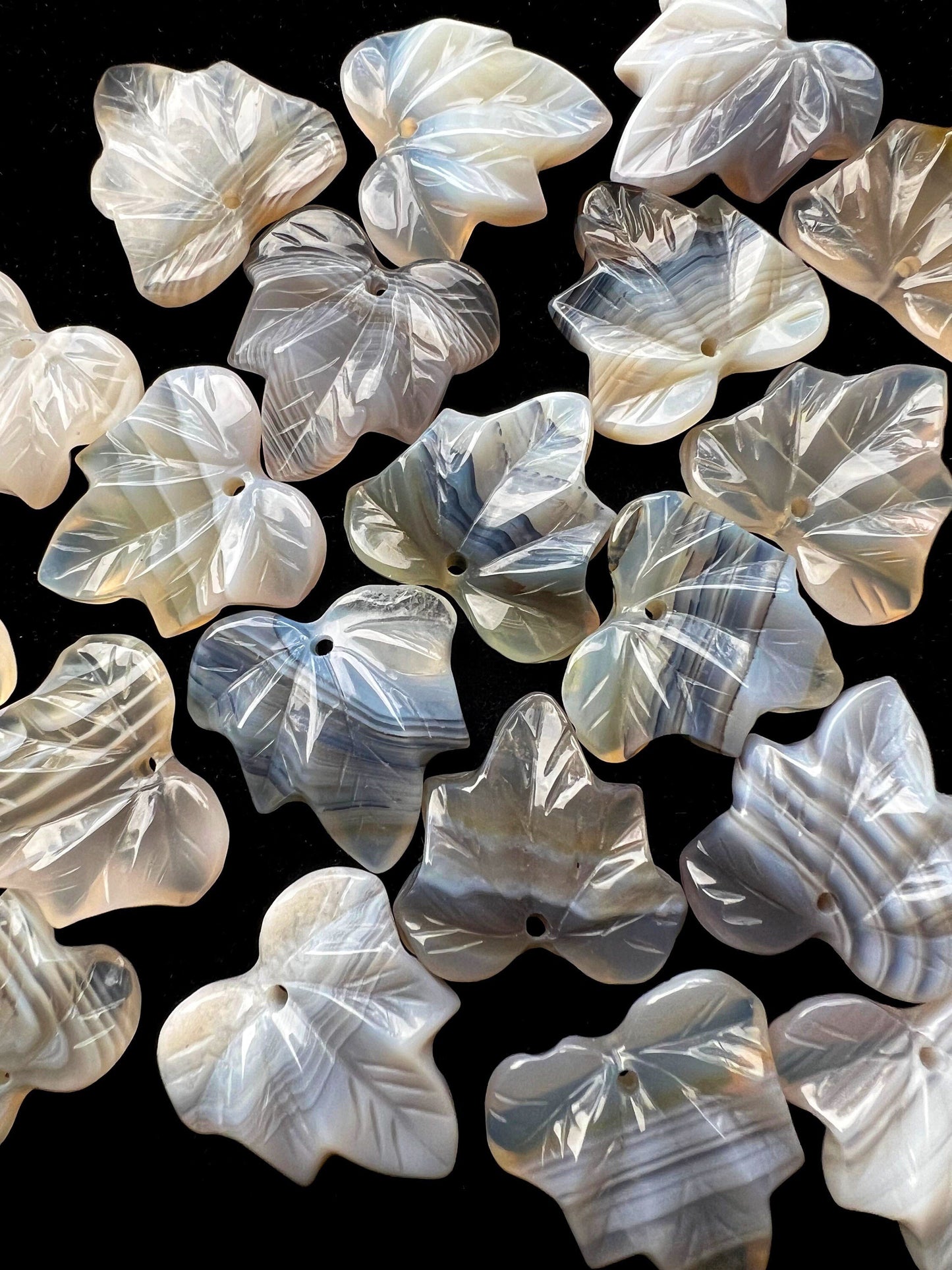 Natural Botswana Agate Pendant Hand Carved Maple Leaf 24mm Gorgeous Gray Color Handmade Earring Loose Bead Loose Pendant Loose Earring bead