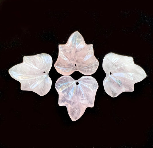 Natural Rose Quartz Pendant Hand Carved Maple Leaf Shape 24mm Gorgeous Natural Pink Color Handmade Earring Loose Bead Loose Pendant quartz
