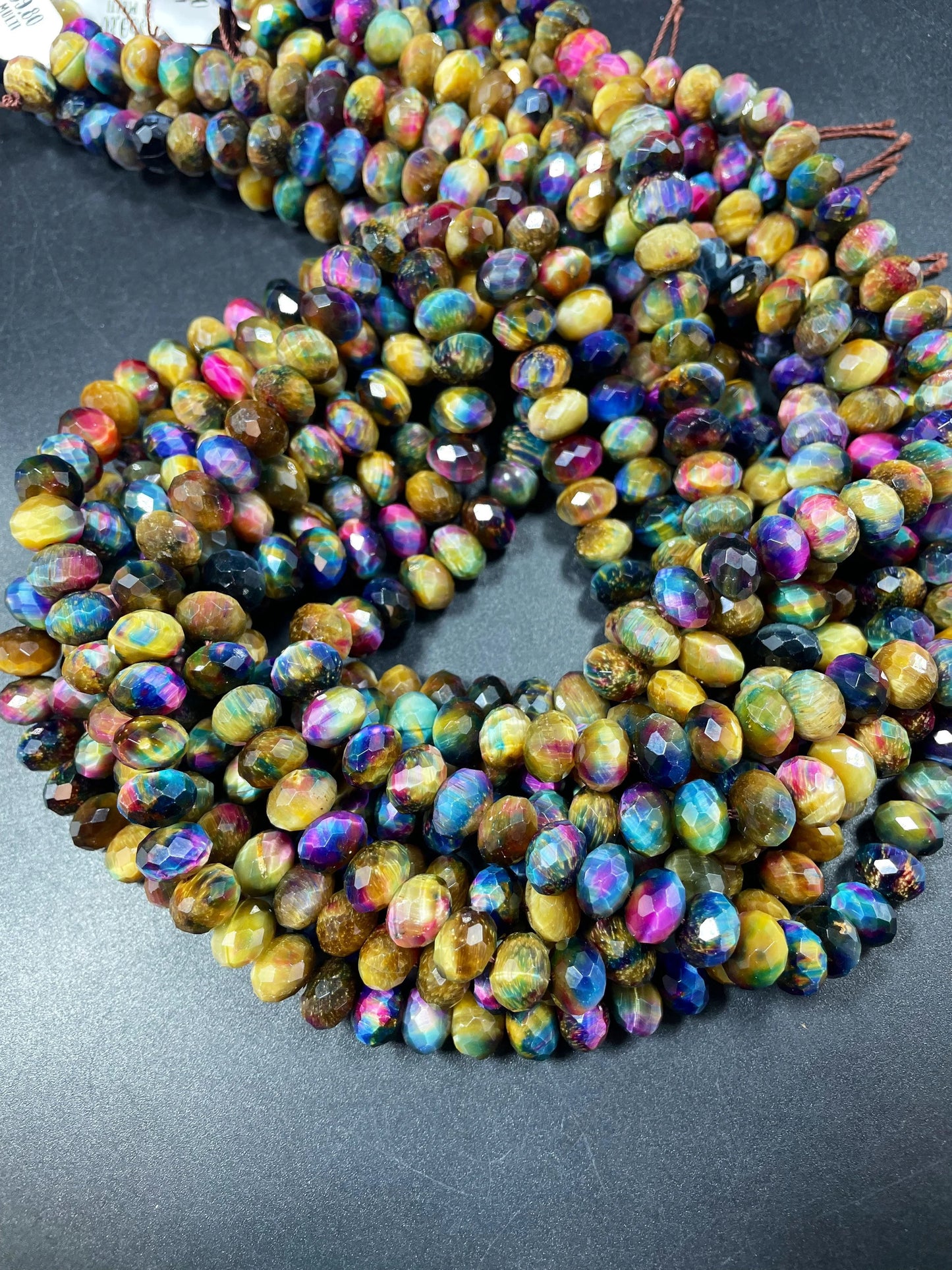 Galaxy rainbow tiger eye gemstone bead. 5x8mm Rondelle shape. Gorgeous rainbow galaxy multi color tiger eye bead . Loose bead .