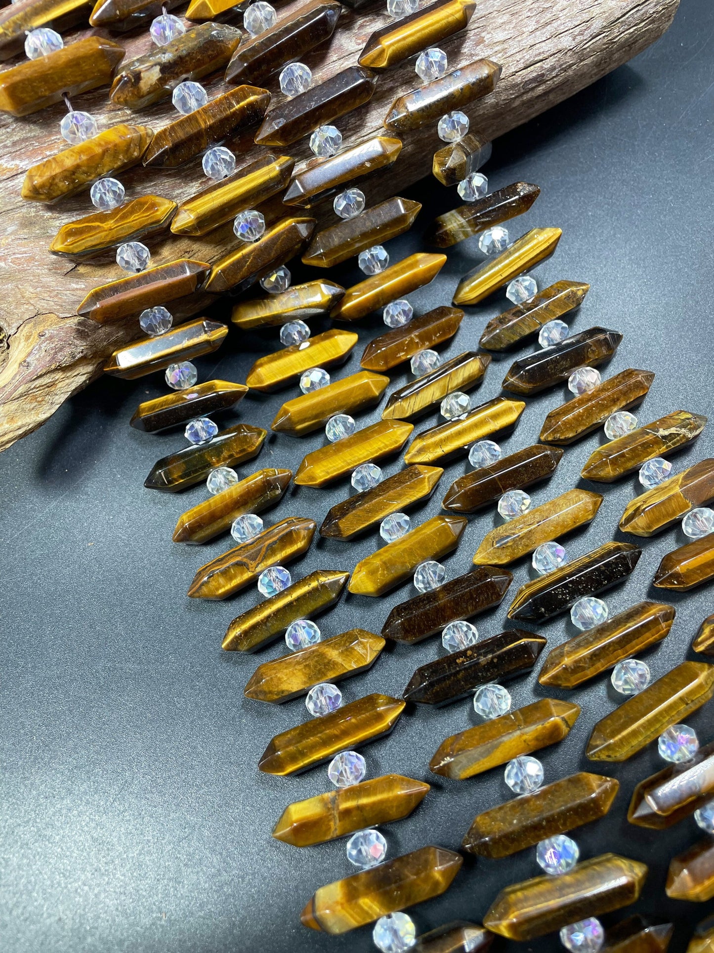 AAA natural tiger eye stone bead. Faceted Double Point 8x30mm barrel shape. Gorgeous natural honey yellow tiger eye. Loose beads 15.5”