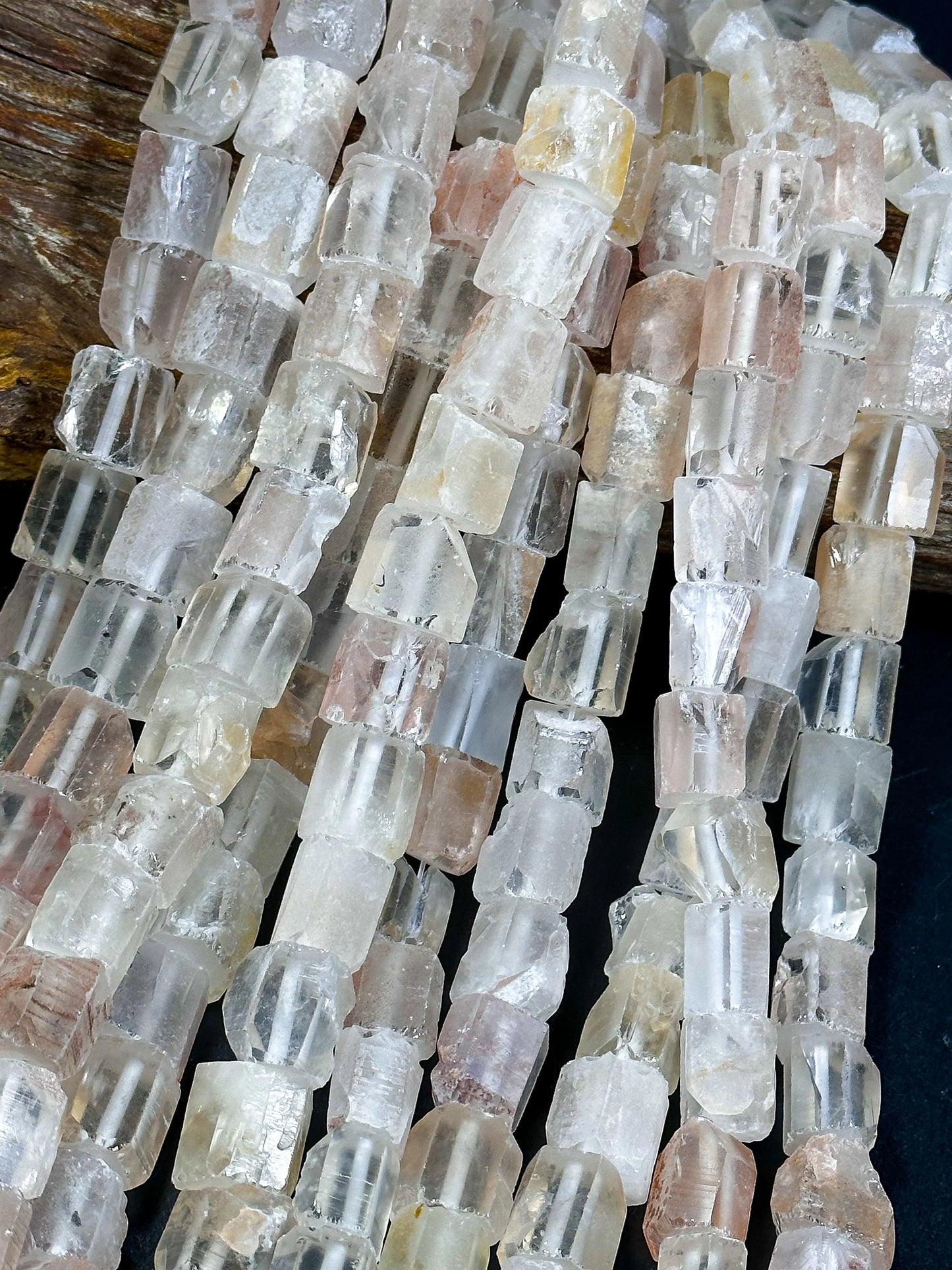 Natural Matte Rock Crystal Quartz Gemstone Bead 15-16mm Freeform Tube Shape, Beautiful Light Orange Salmon Color Beads Full Strand 15.5"