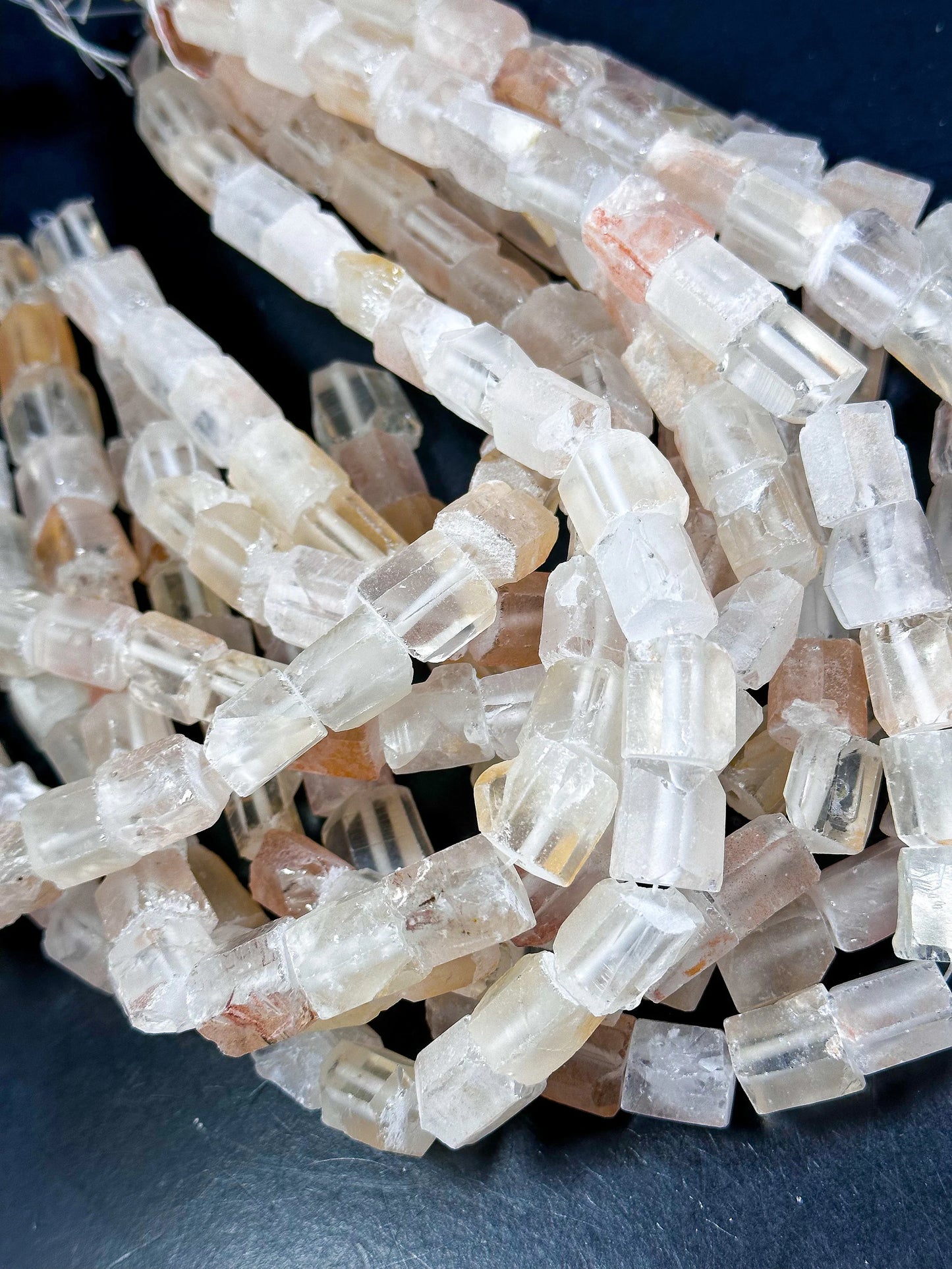 Natural Matte Rock Crystal Quartz Gemstone Bead 15-16mm Freeform Tube Shape, Beautiful Light Orange Salmon Color Beads Full Strand 15.5"