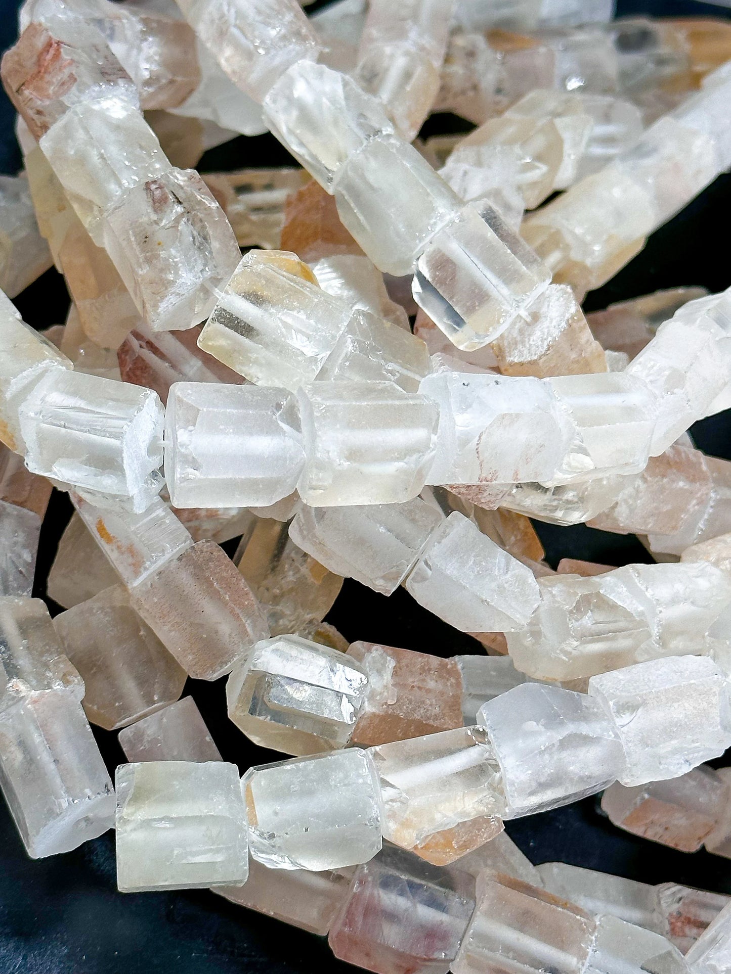 Natural Matte Rock Crystal Quartz Gemstone Bead 15-16mm Freeform Tube Shape, Beautiful Light Orange Salmon Color Beads Full Strand 15.5"