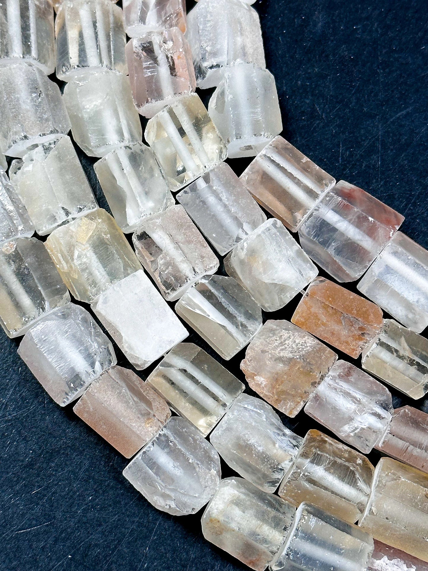 Natural Matte Rock Crystal Quartz Gemstone Bead 15-16mm Freeform Tube Shape, Beautiful Light Orange Salmon Color Beads Full Strand 15.5"