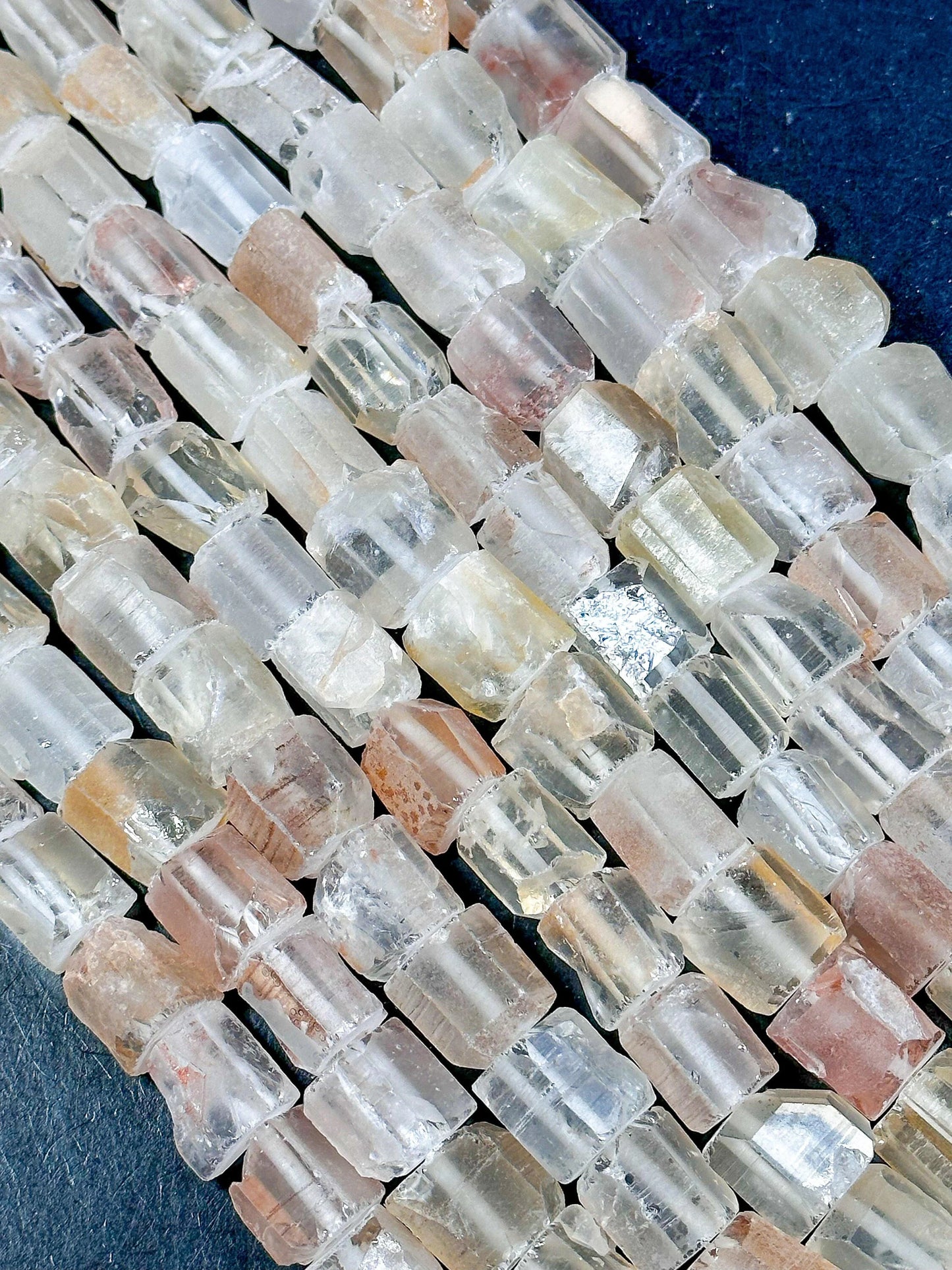 Natural Matte Rock Crystal Quartz Gemstone Bead 15-16mm Freeform Tube Shape, Beautiful Light Orange Salmon Color Beads Full Strand 15.5"