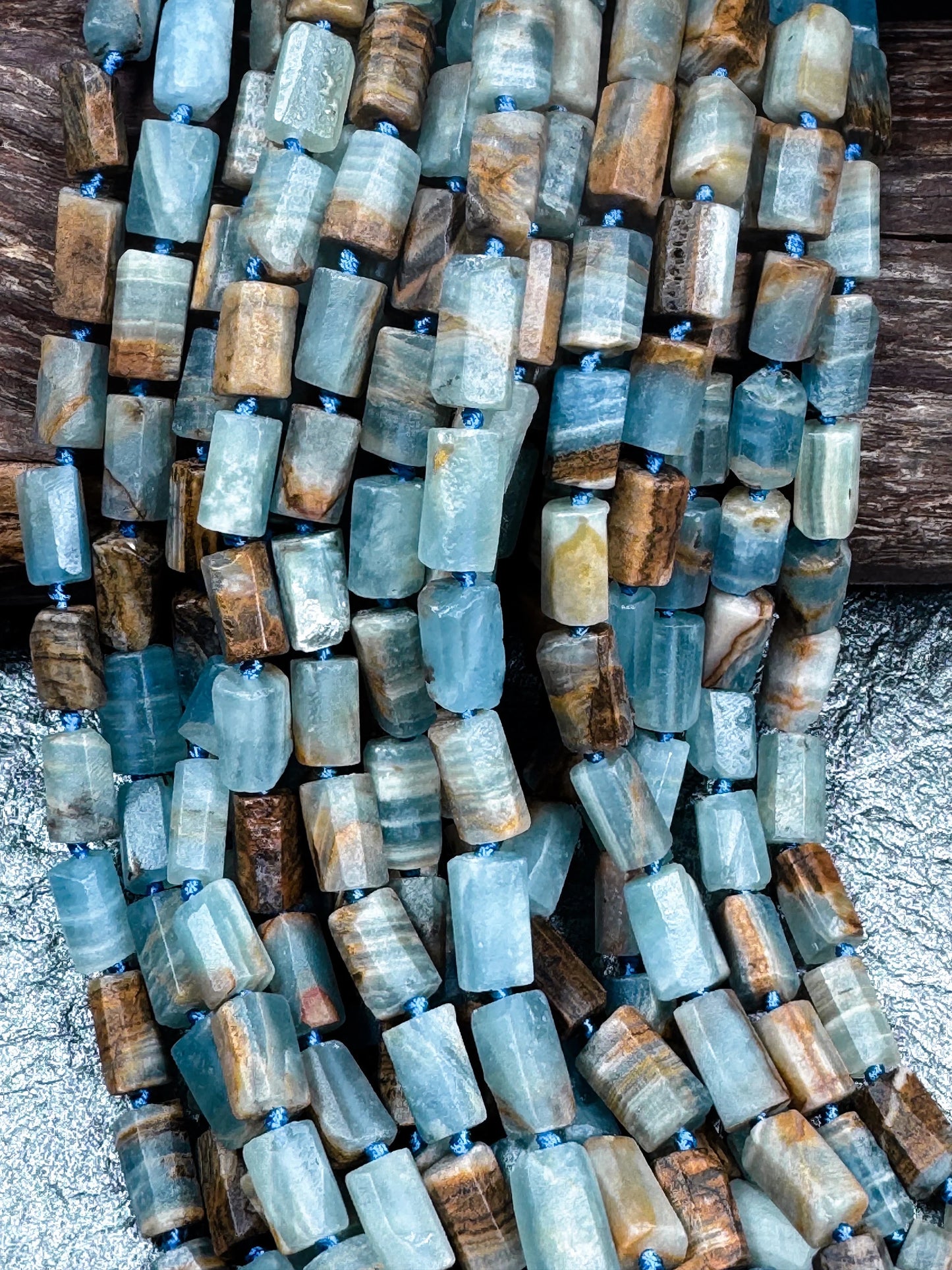 AA Natural blue calcite gemstone bead. 8x12mm tube shape . unique matte finished . excellent quality gemstone bead . full strand 15.5”