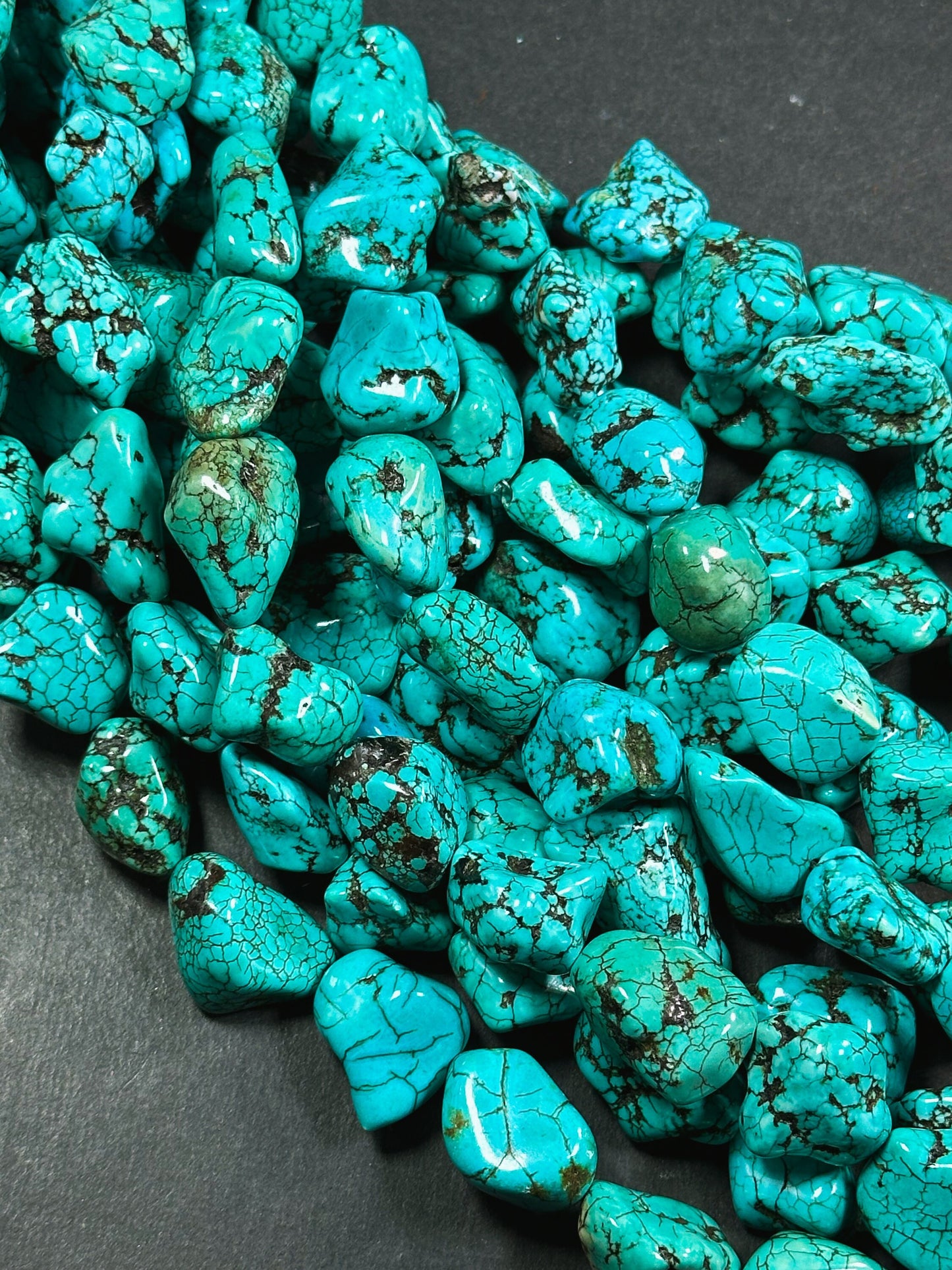 Natural 17mm Nugget Blue Chinese Turquoise Gemstone Beads - Freeform Nugget - Beautiful Blue Turquoise Gemstone Bead - Full Strand 15.5”