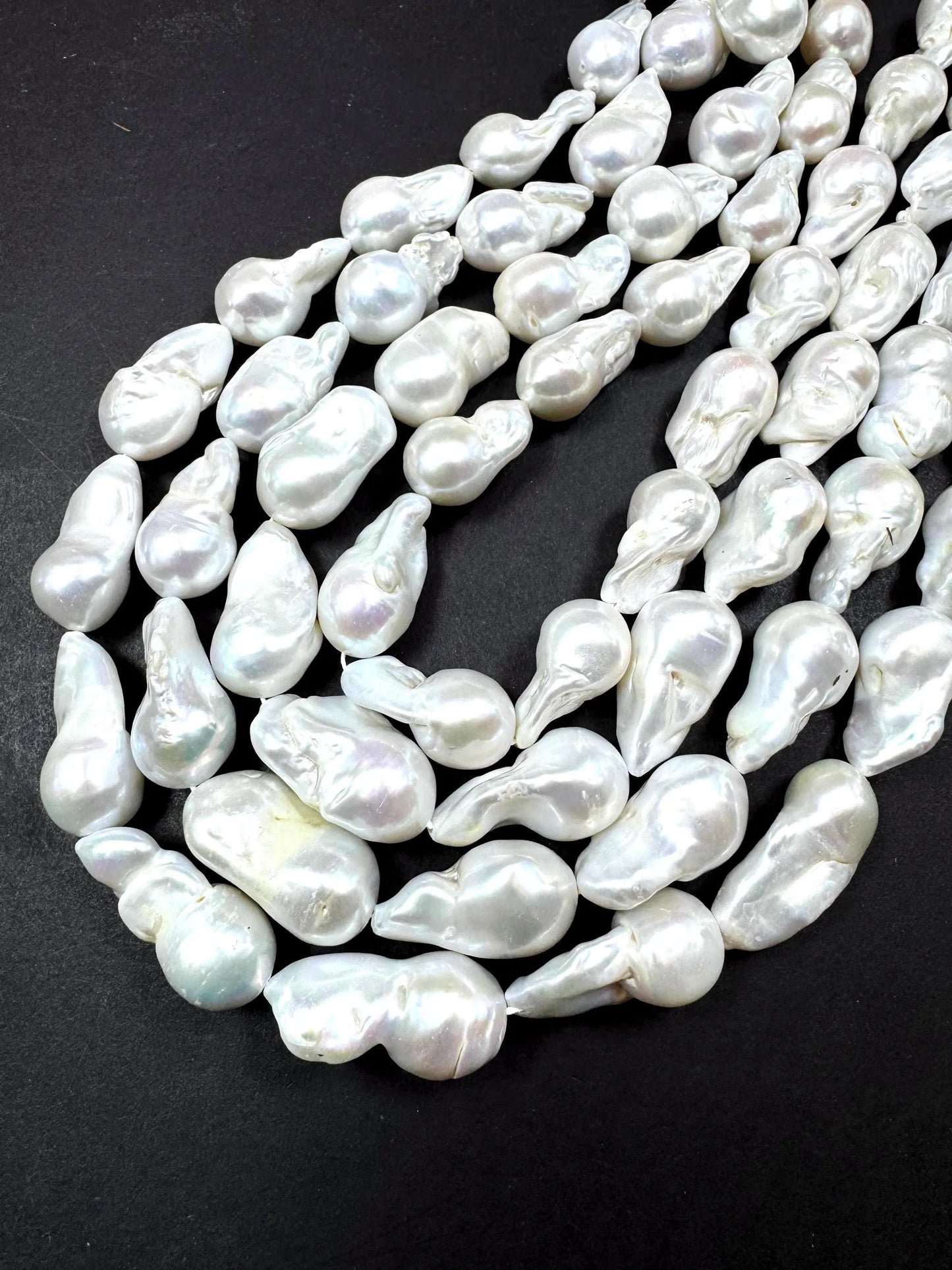 Natural Baroque Freshwater Pearls. White Color Baroque Pearl Bead. Excellent Quality. Full Strand 15.5”