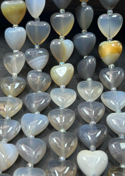 NATURAL Botswana Gemstone Bead 14mm Heart Shape Bead, Beautiful Gray Color Botswana Agate Gemstone Bead, Great Quality 15.5" Strand