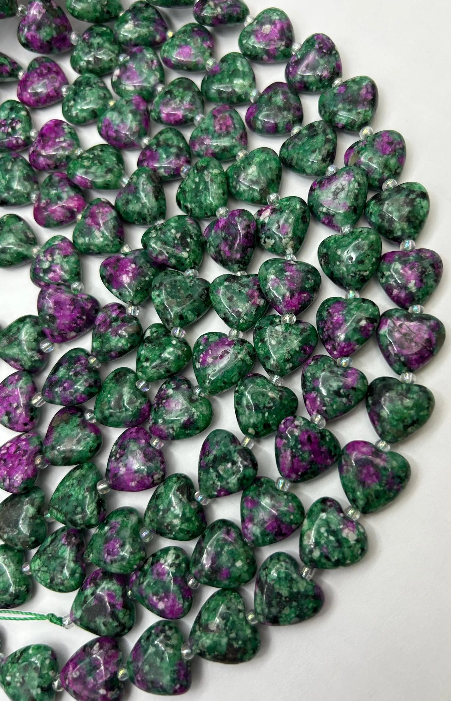 NATURAL Ruby Zoisite Gemstone Bead 14mm Heart Shape, Beautiful Green Ruby Red Color Zoisite Gemstone, Full Strand 15.5"