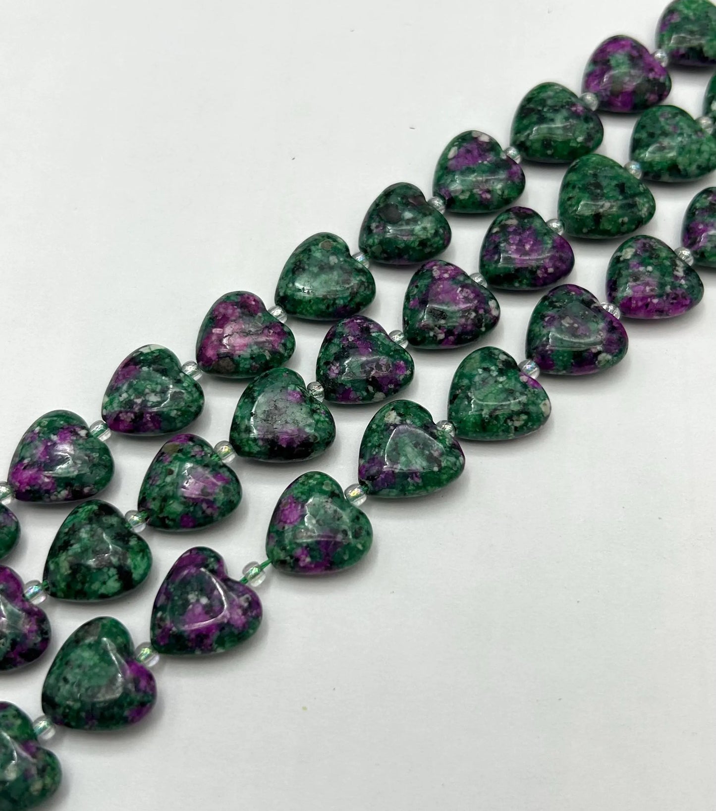 NATURAL Ruby Zoisite Gemstone Bead 14mm Heart Shape, Beautiful Green Ruby Red Color Zoisite Gemstone, Full Strand 15.5"