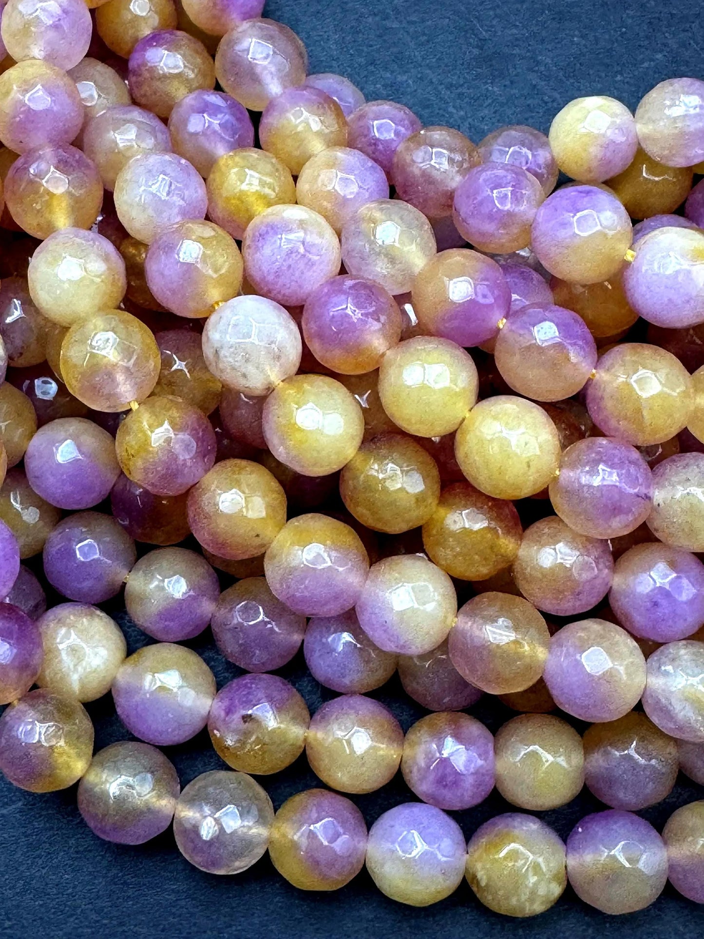 Natural multi color jade gemstone bead. round shape stone bead. unique purple gold color jade bead. excellent quality. full strand 15.5”