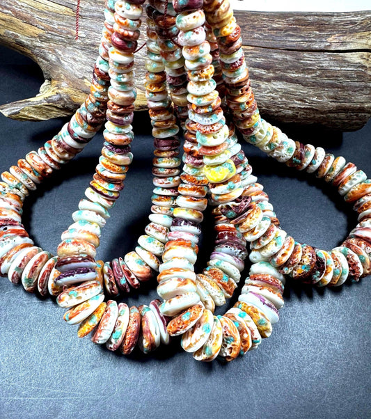 Natural spiny oyster shell  with Natural turquoise beads. excellent quality . unique natural spiny oyster shell necklaces beads full strand