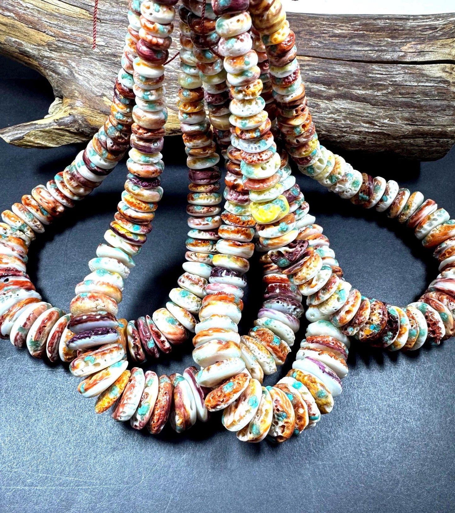 Natural spiny oyster shell  with Natural turquoise beads. excellent quality . unique natural spiny oyster shell necklaces beads full strand