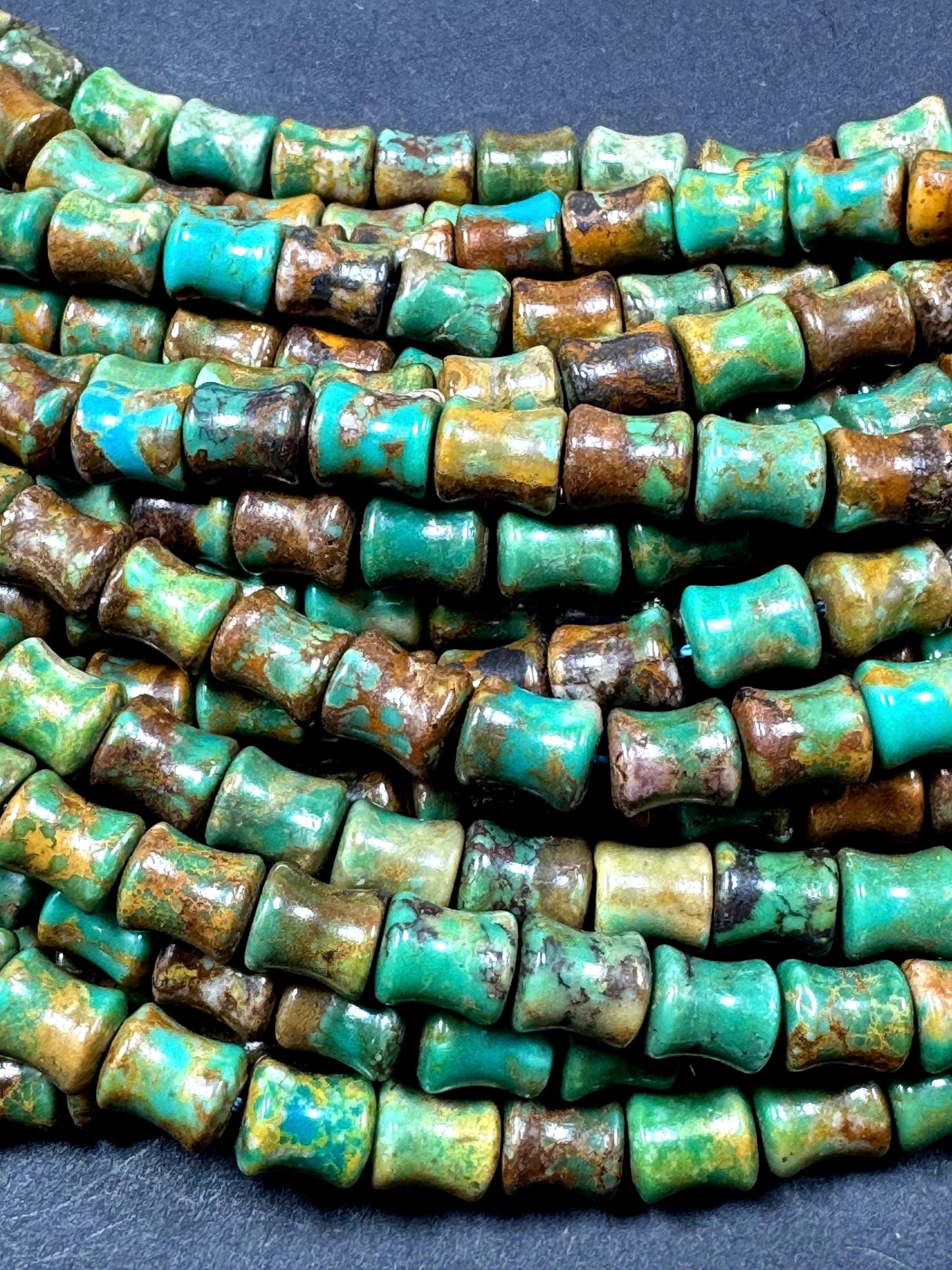 Natural turquoise gemstone bead . bamboo shape . gorgeous natural turquoise bead. unique shape. excellent quality. full strand 15.5”