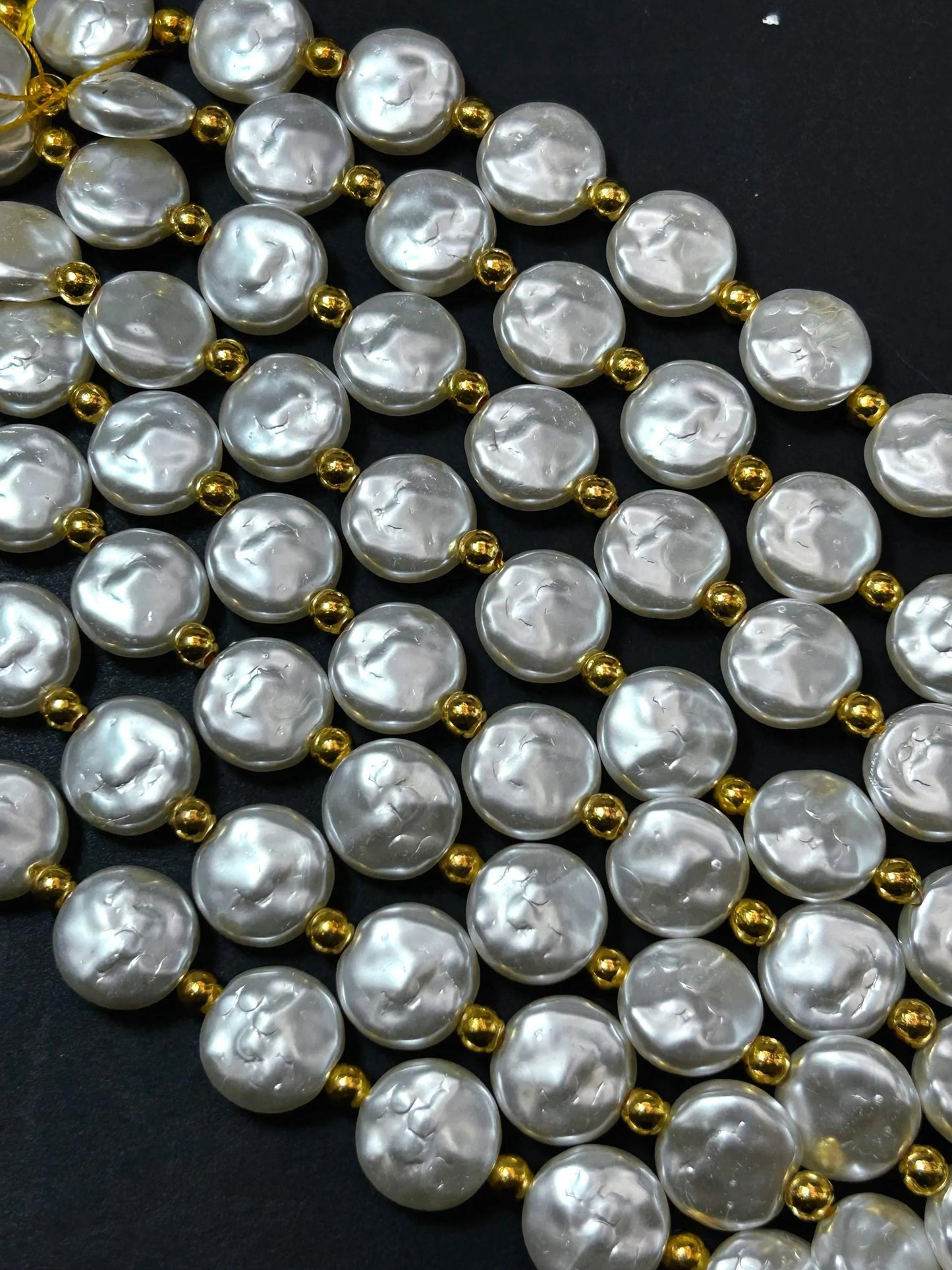 Chinese Swarovski Pearl Crystal Beads 14mm coin Bead, Beautiful White Swarovski Crystal Pearl 7.5"