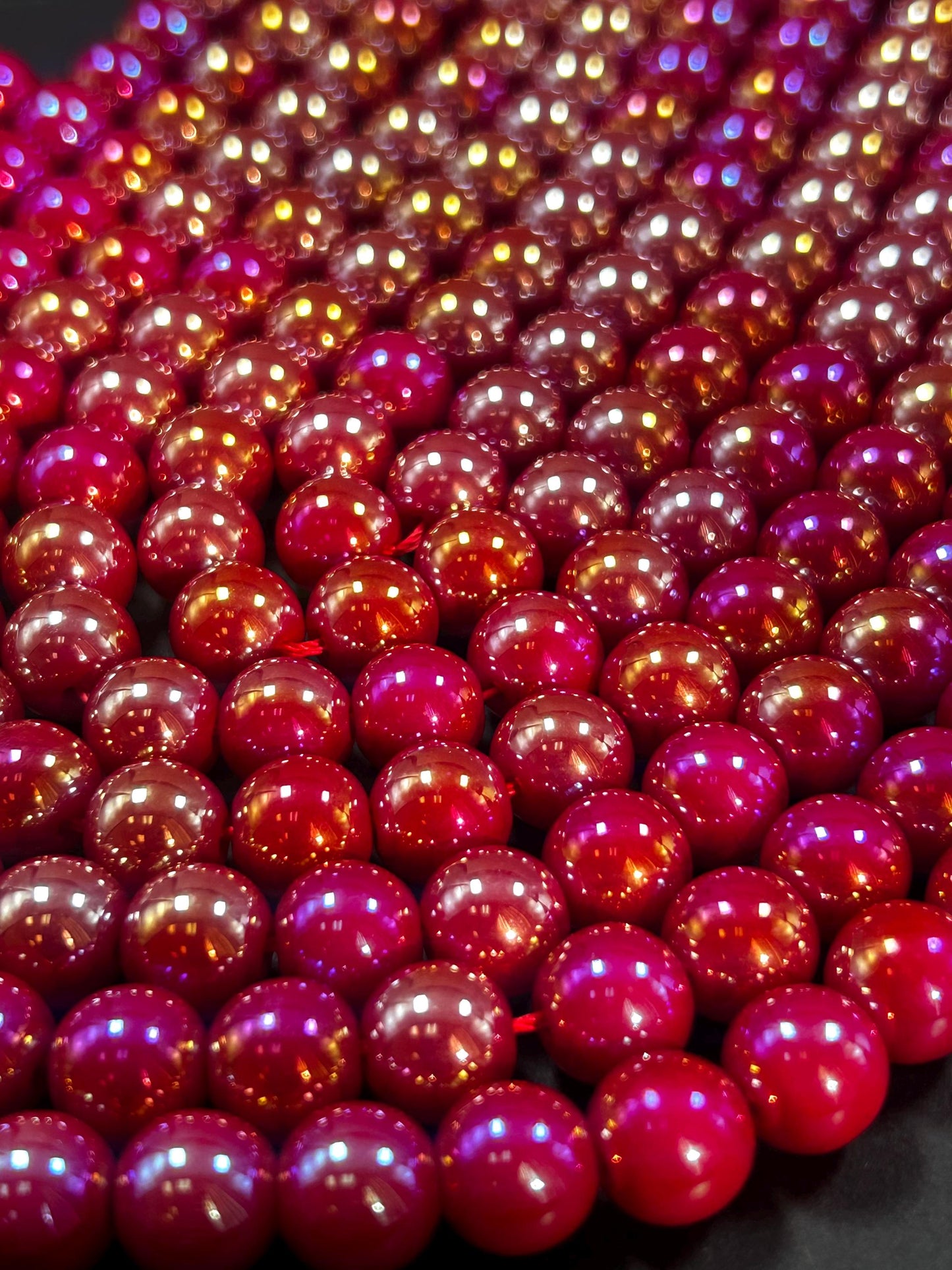 Beautiful Chinese crystal. Smooth Round shape bead. Gorgeous red with iridescent rainbow colors, great quality crystal full strand
