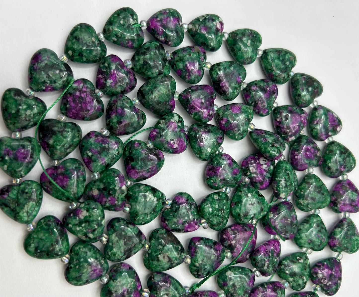 NATURAL Ruby Zoisite Gemstone Bead 14mm Heart Shape, Beautiful Green Ruby Red Color Zoisite Gemstone, Full Strand 15.5"