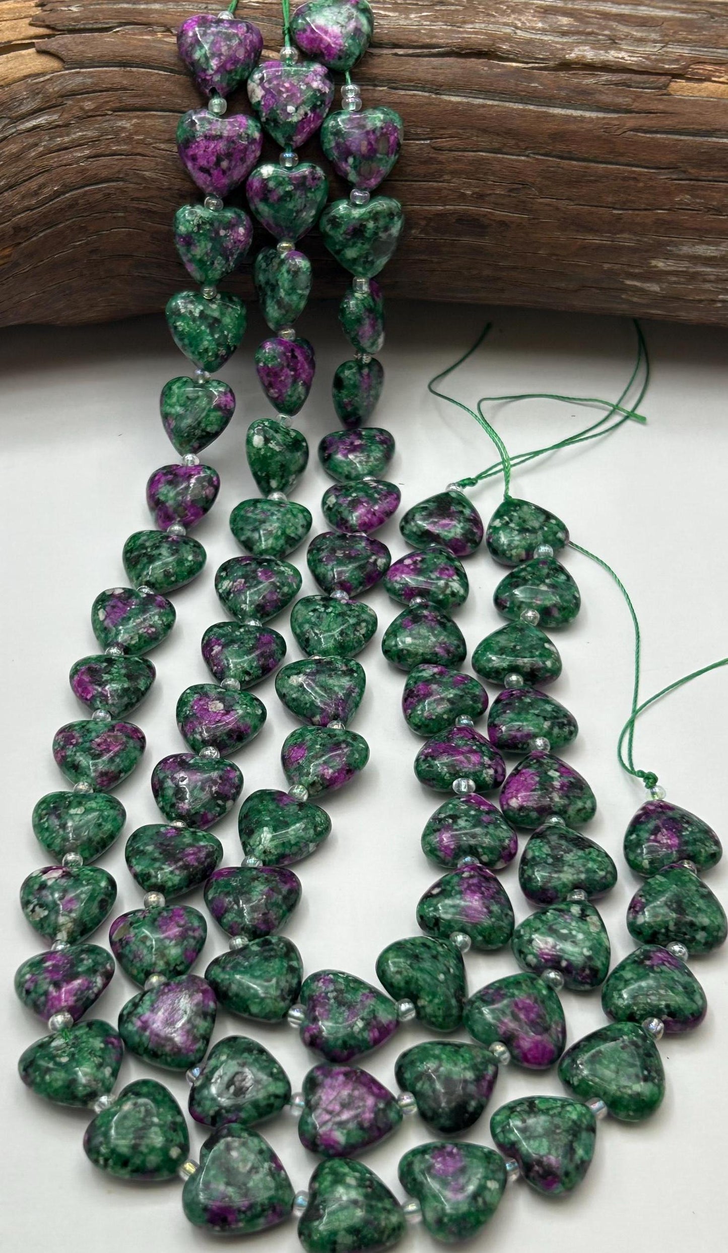 NATURAL Ruby Zoisite Gemstone Bead 14mm Heart Shape, Beautiful Green Ruby Red Color Zoisite Gemstone, Full Strand 15.5"