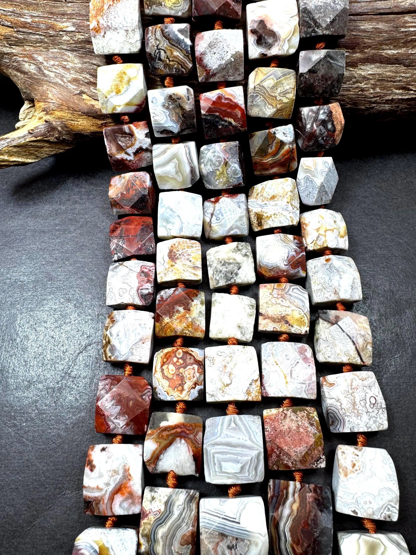 Natural lace agate gemstone bead . faceted square shape . gorgeous natural color not treated ! excellent quality. full strand 15.5”