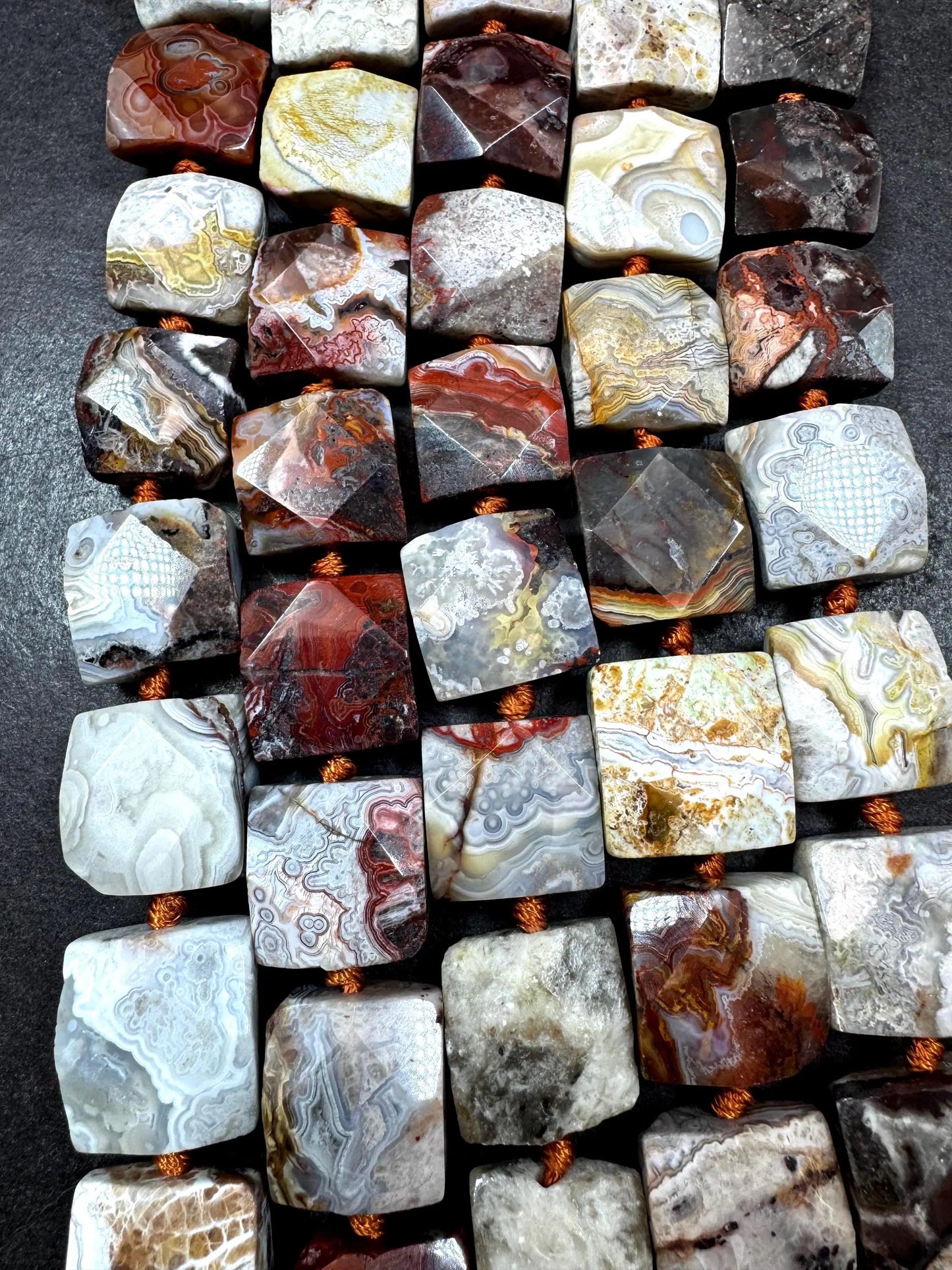 Natural lace agate gemstone bead . faceted square shape . gorgeous natural color not treated ! excellent quality. full strand 15.5”