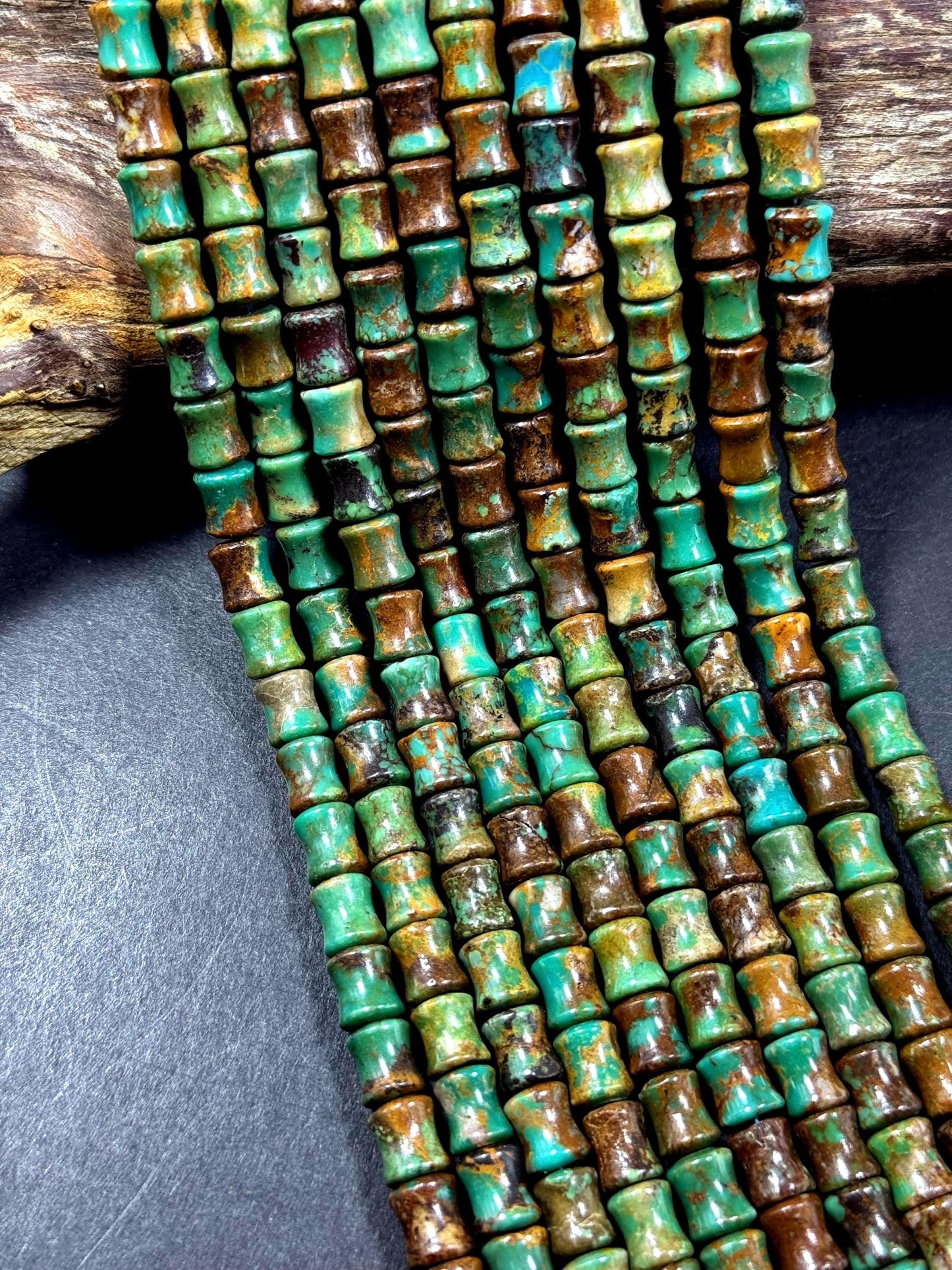 Natural turquoise gemstone bead . bamboo shape . gorgeous natural turquoise bead. unique shape. excellent quality. full strand 15.5”