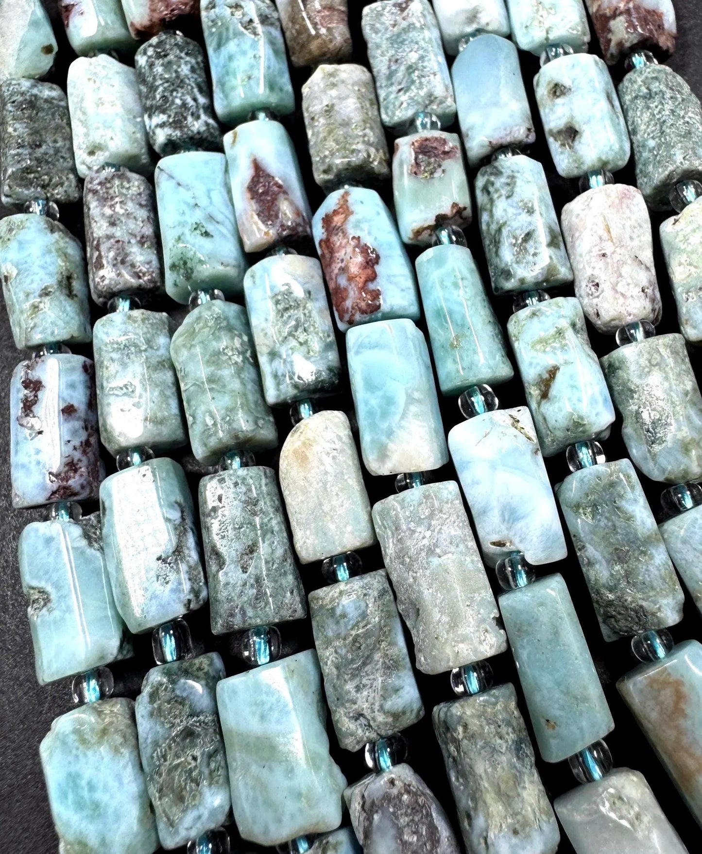 Natural blue Larimar gemstone bead. 8x12mm tube shape .beautiful Natural color. Excellent quality . full strand 15.5”