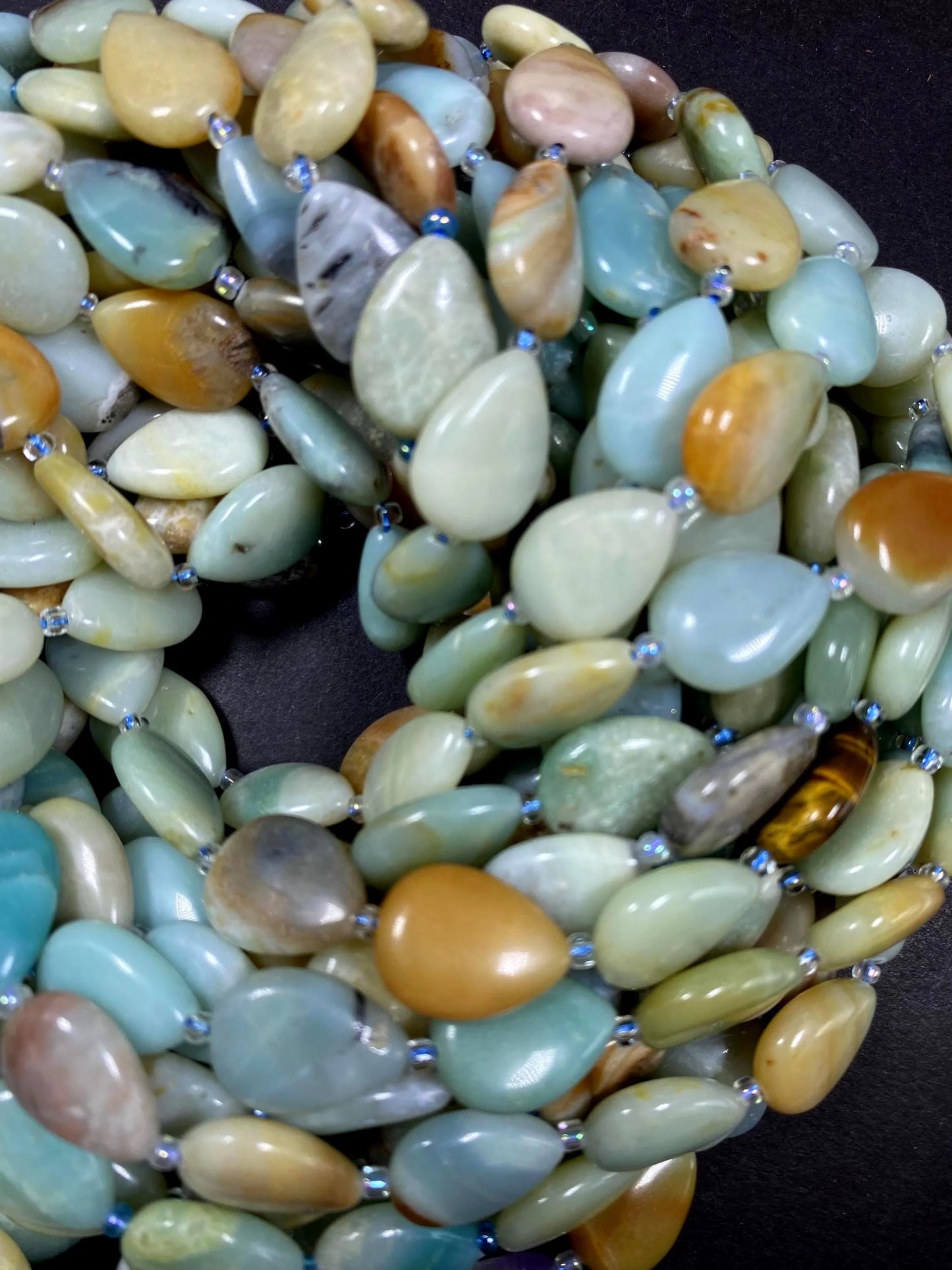 Natural Teardrop Flower Amazonite Gemstone Bead, Beautiful Natural blue-green, brown Color Amazonite Bead, Great Quality Full Strand 15.5"