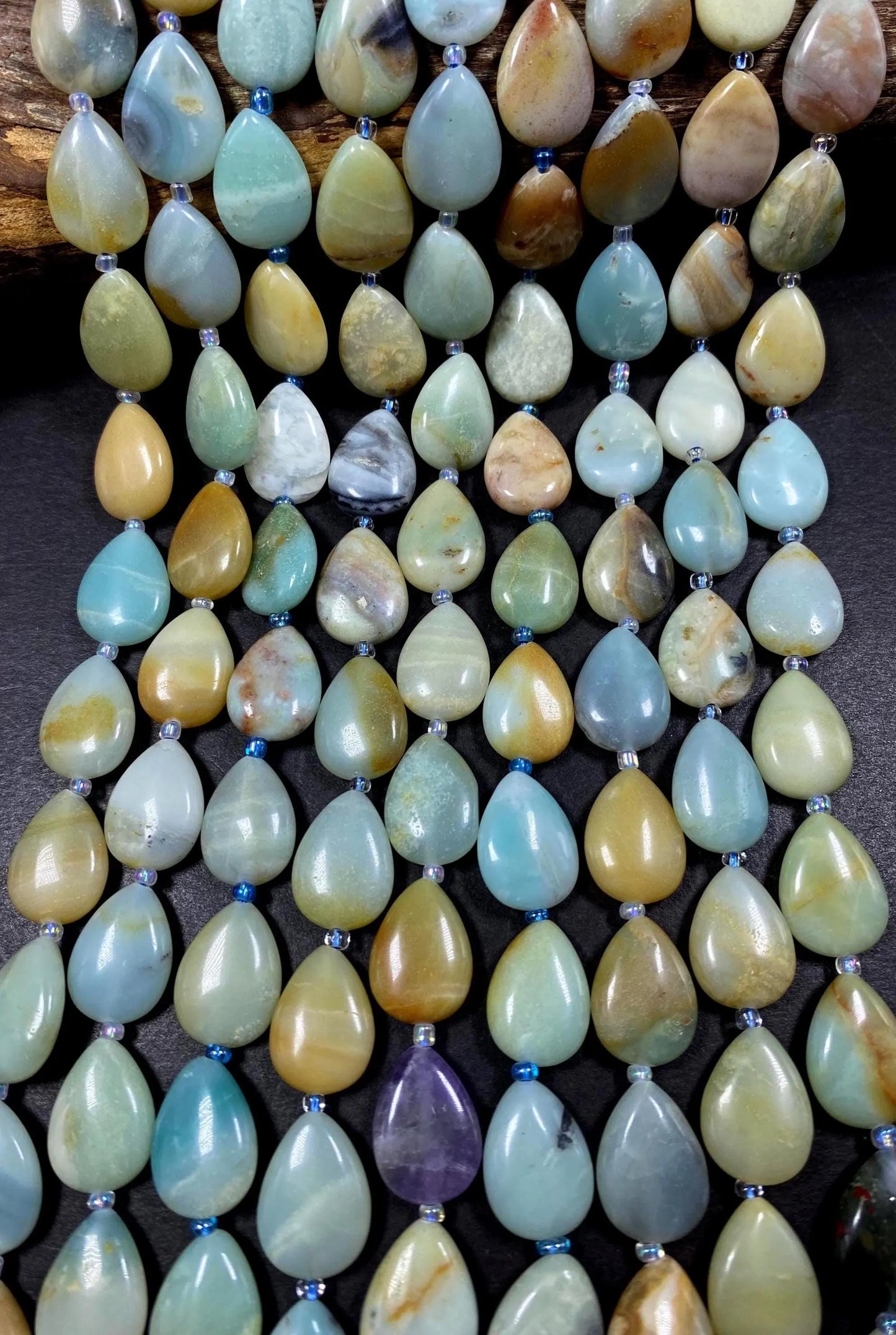 Natural Teardrop Flower Amazonite Gemstone Bead, Beautiful Natural blue-green, brown Color Amazonite Bead, Great Quality Full Strand 15.5"