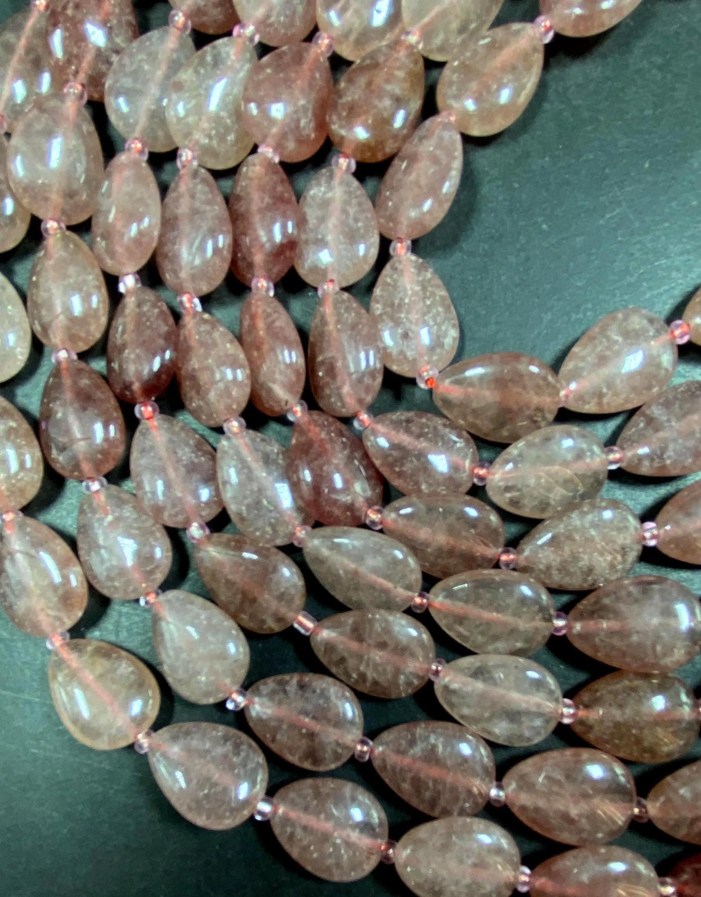 Natural strawberry quartz. Gemstone bead. 13x11mm Teardrop bead. excellent quality. full strand 15.5”