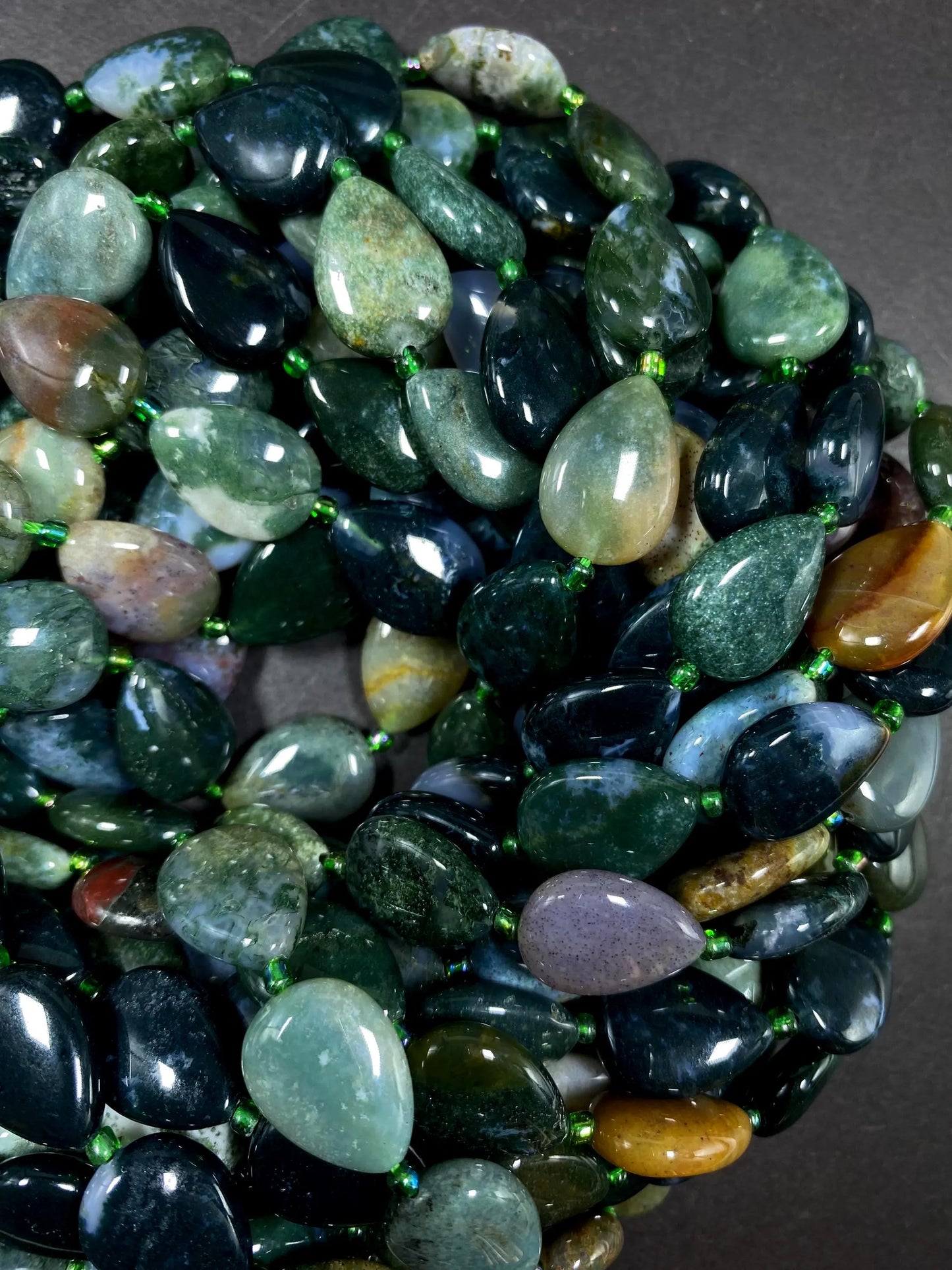 Natural Ocean Jasper Gemstone Bead 12x16mm Teardrop Shape Bead, Beautiful Natural Green Color Gemstone Beads, Full Strand 15.5"