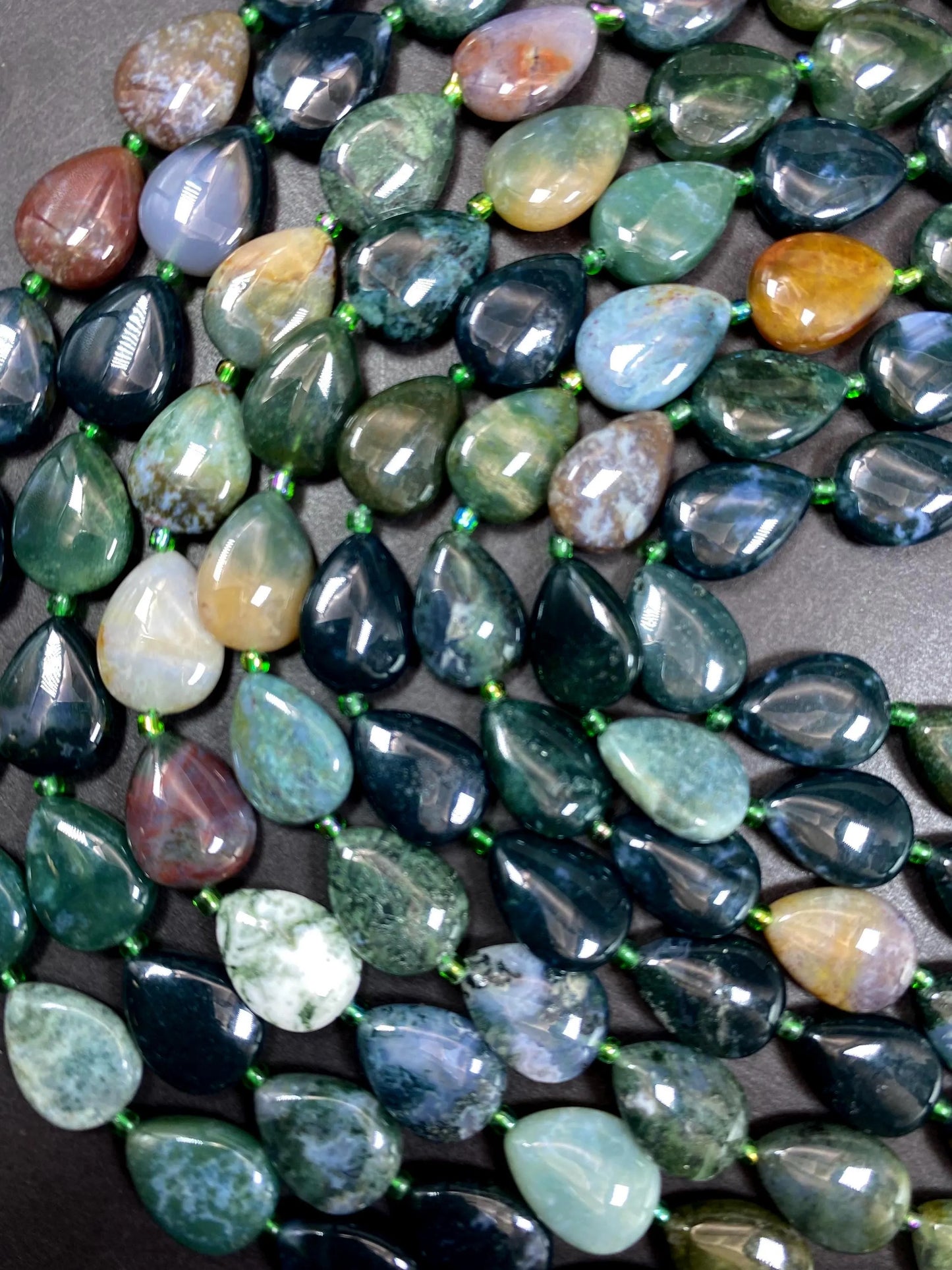 Natural Ocean Jasper Gemstone Bead 12x16mm Teardrop Shape Bead, Beautiful Natural Green Color Gemstone Beads, Full Strand 15.5"