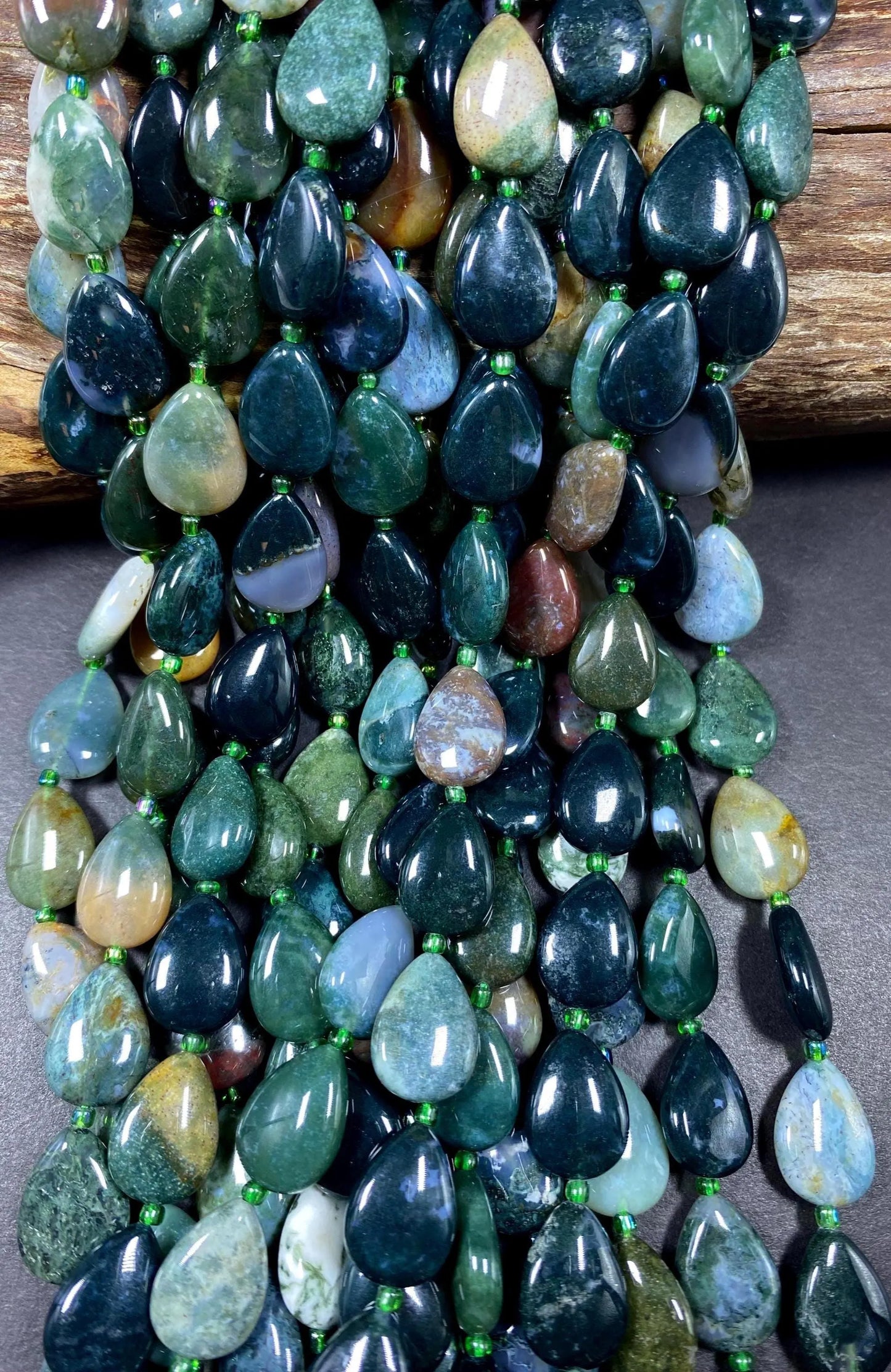 Natural Ocean Jasper Gemstone Bead 12x16mm Teardrop Shape Bead, Beautiful Natural Green Color Gemstone Beads, Full Strand 15.5"